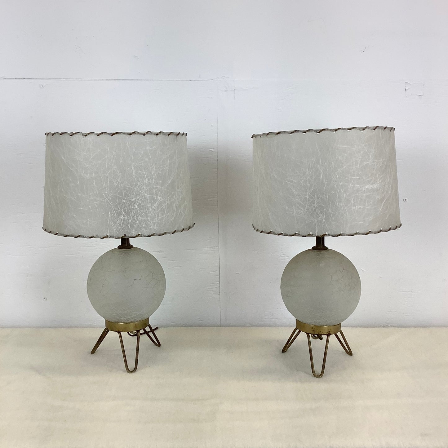 Pair Mid-Century Glass and Brass Table Lamps