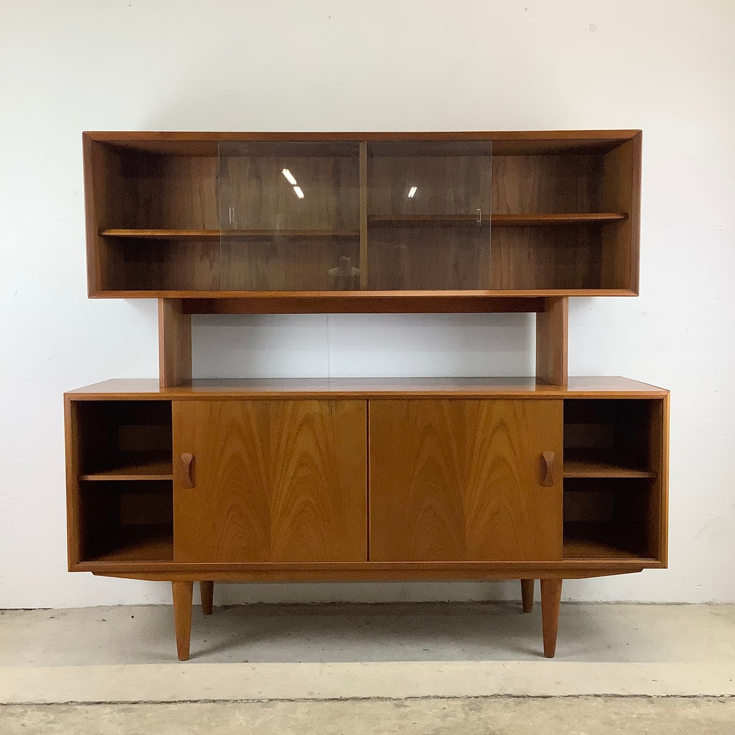 Scandinavian Modern Teak Sideboard With Display Topper