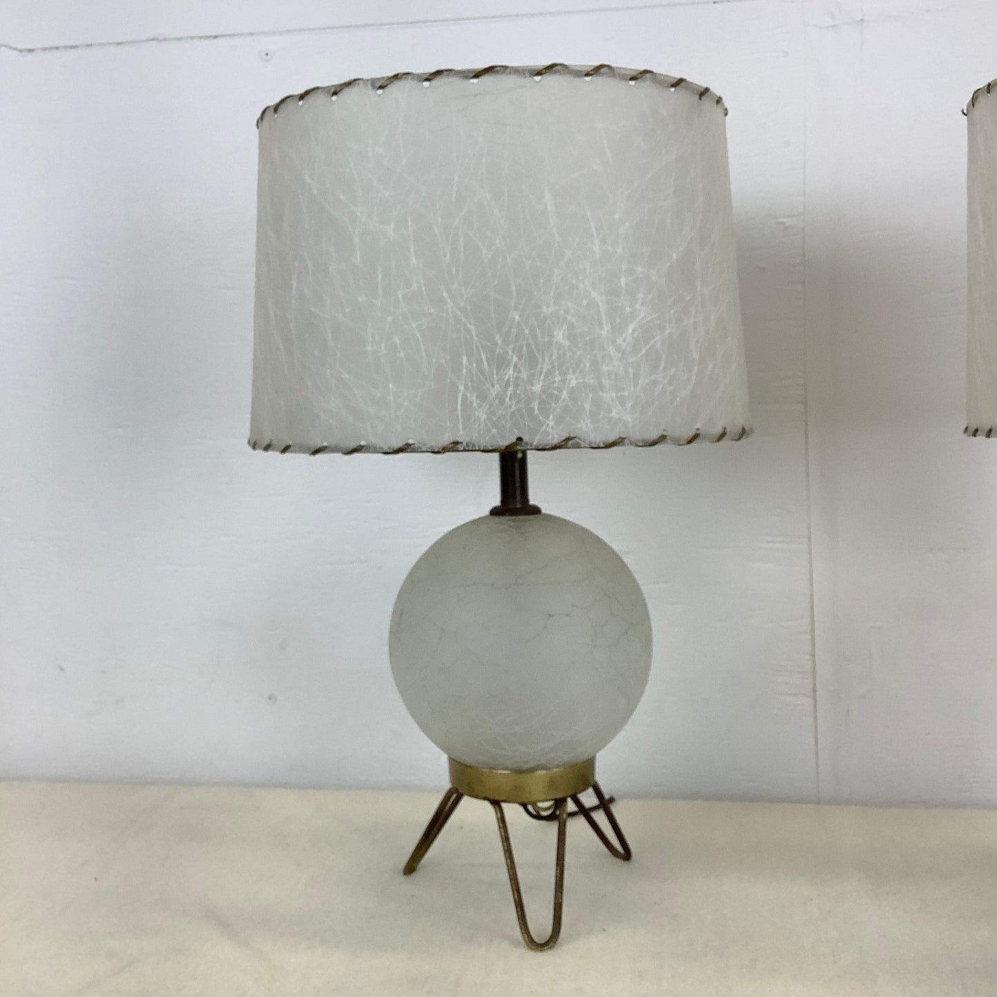 Pair Mid-Century Glass and Brass Table Lamps