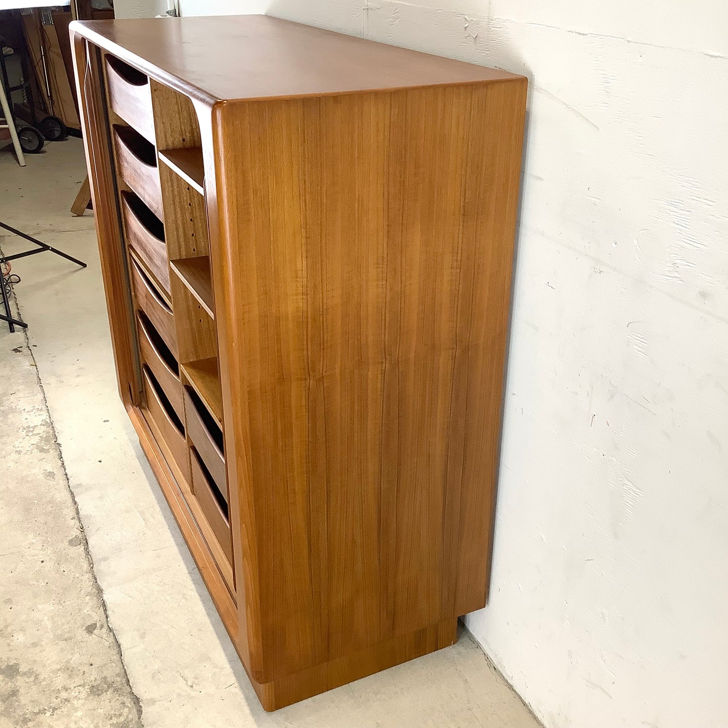 Scandinavian Modern Teak Armoire with Tambour Style Doors