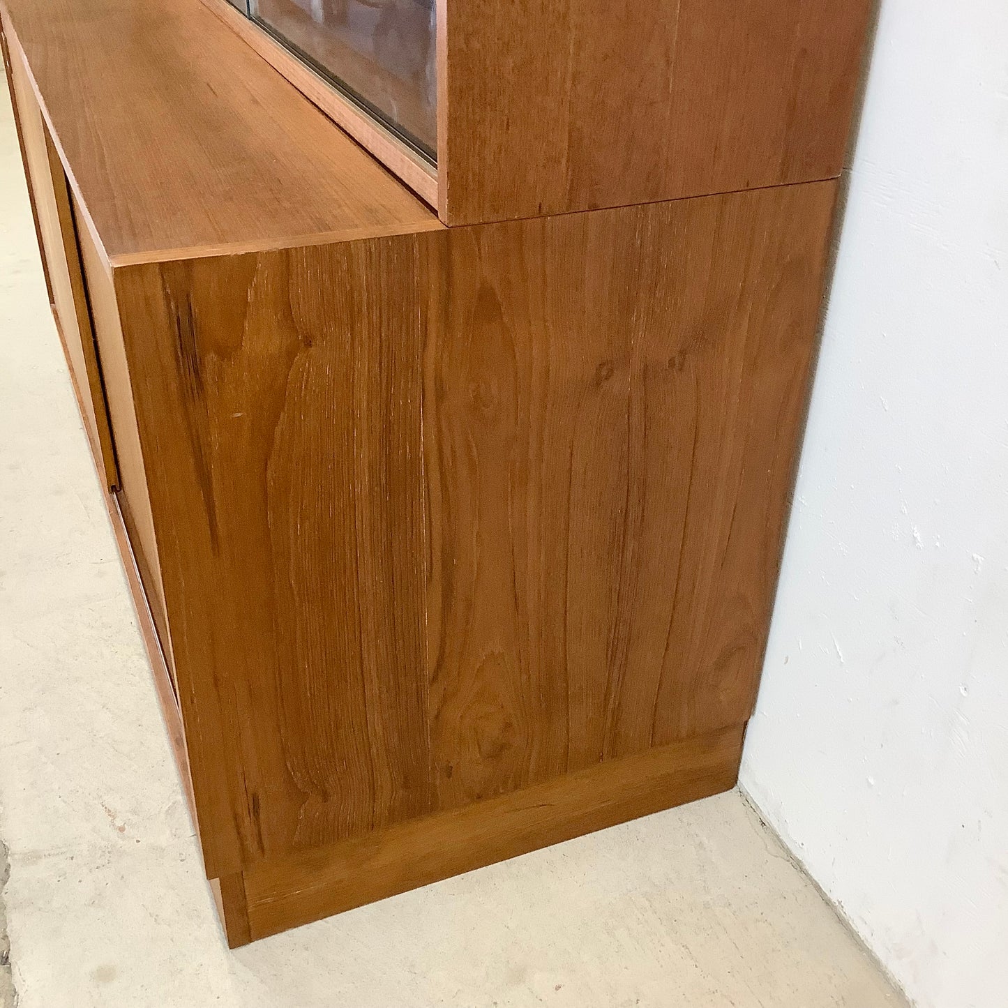 Vintage Modern Teak Bookcase With Cabinet and Sliding Glass Doors