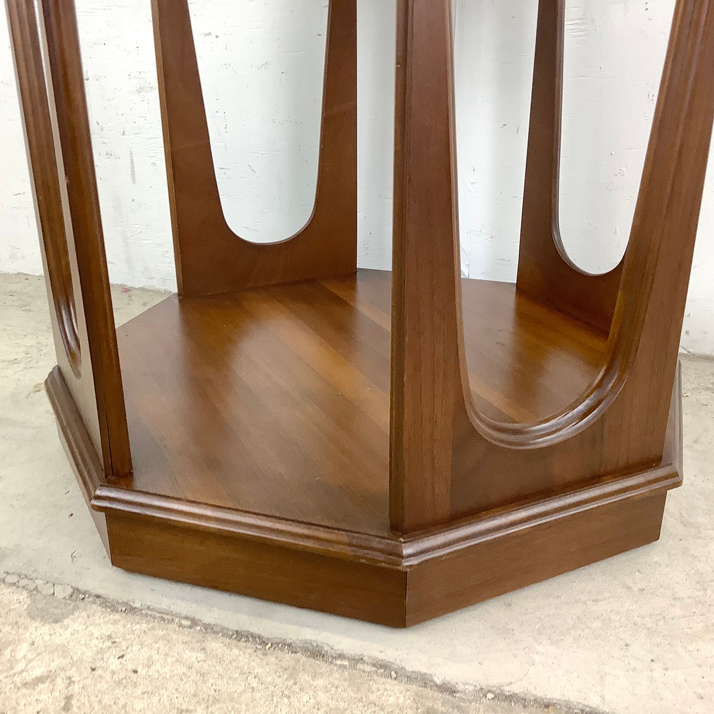 Mid-Century Walnut Side Table With Glass Top