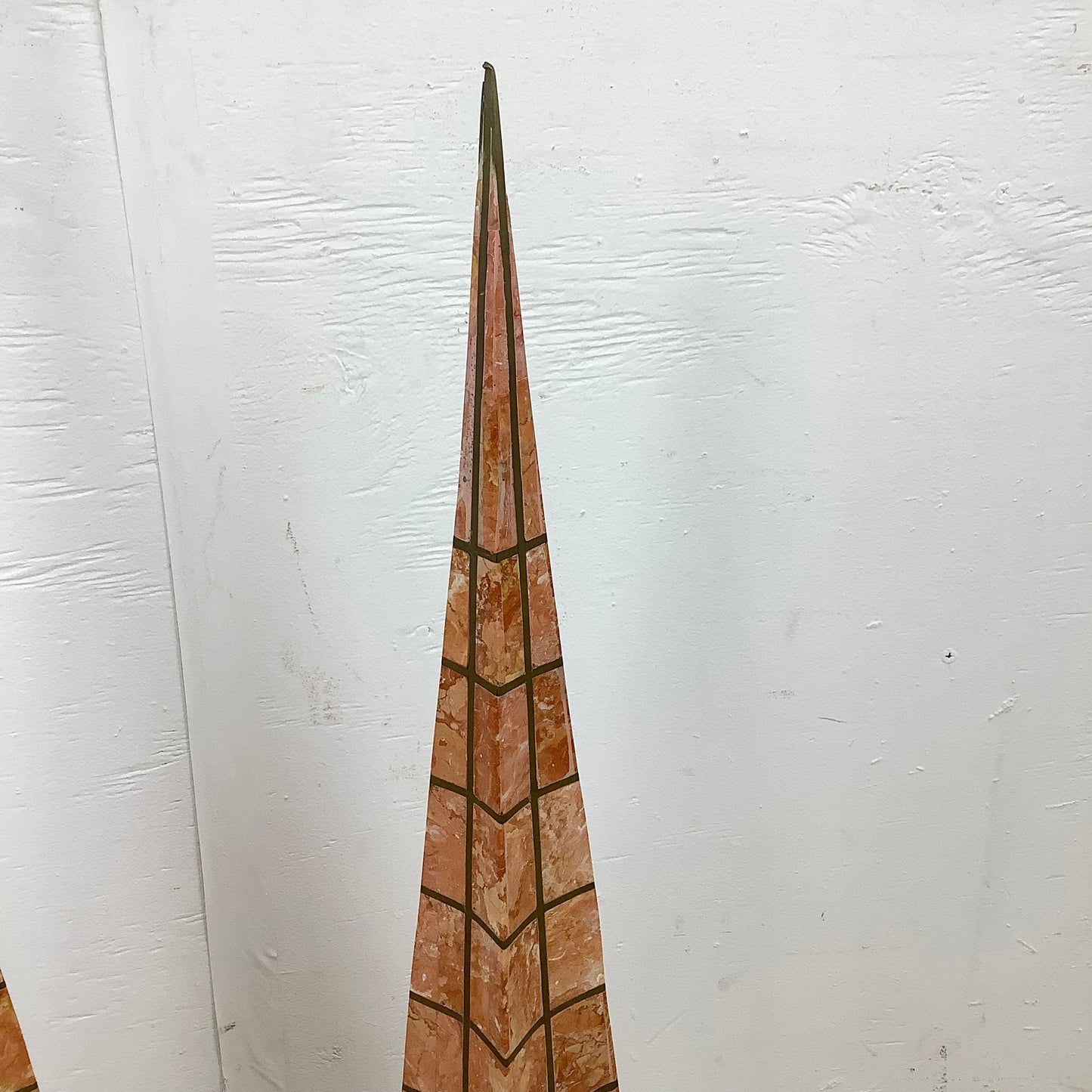 Casa Bique Blush Marble and Brass Obelisks Attr. Robert Marcius- Pair