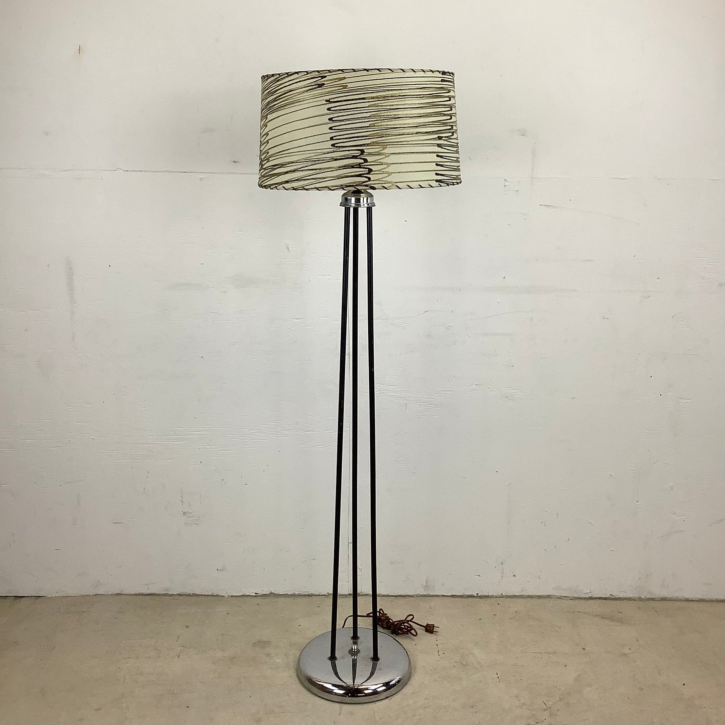 Mid-Century Chrome Floor Lamp With Zebra Style Shade