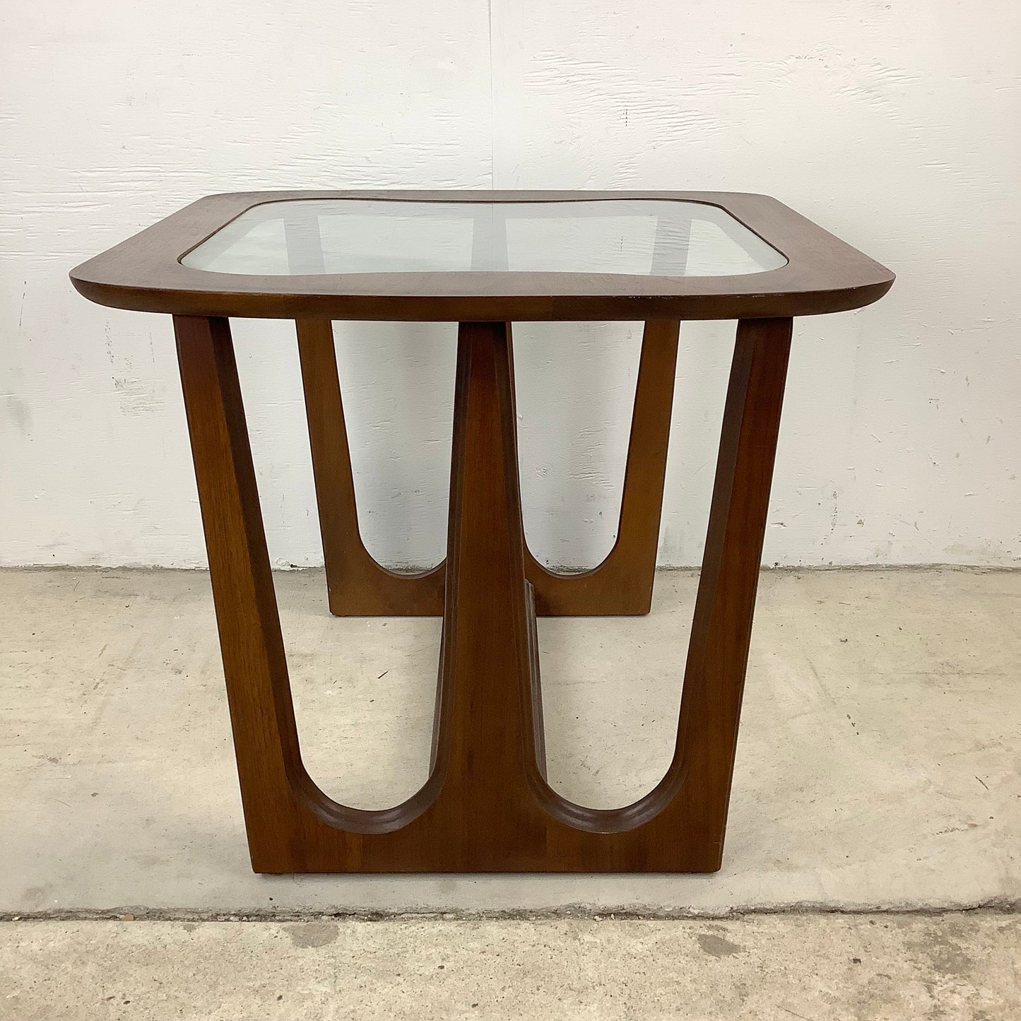 Vintage Modern Walnut Side Table With Glass Top