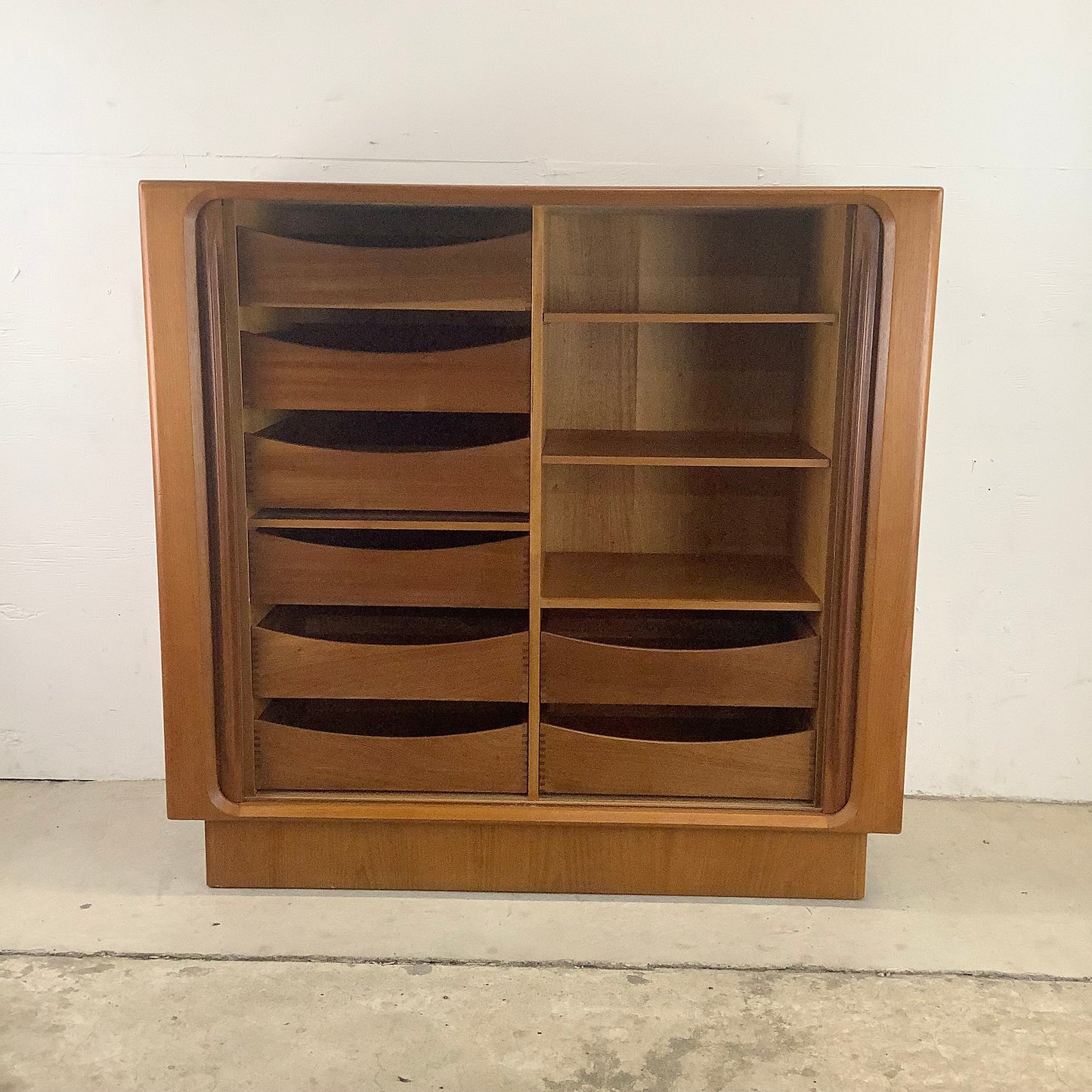 Scandinavian Modern Teak Armoire with Tambour Style Doors