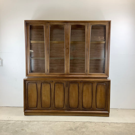 Mid-Century Walnut Broyhill Sideboard With China Cabinet