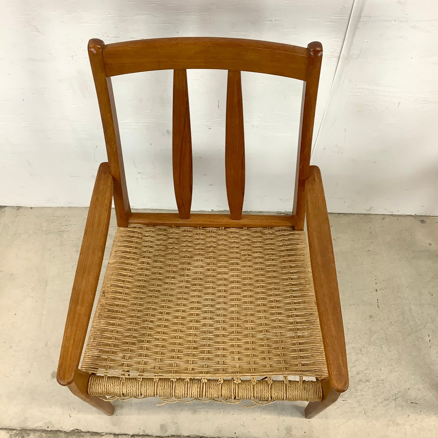 Scandinavian Modern Rope Seat Slat Back Dining Chairs- Set of Four