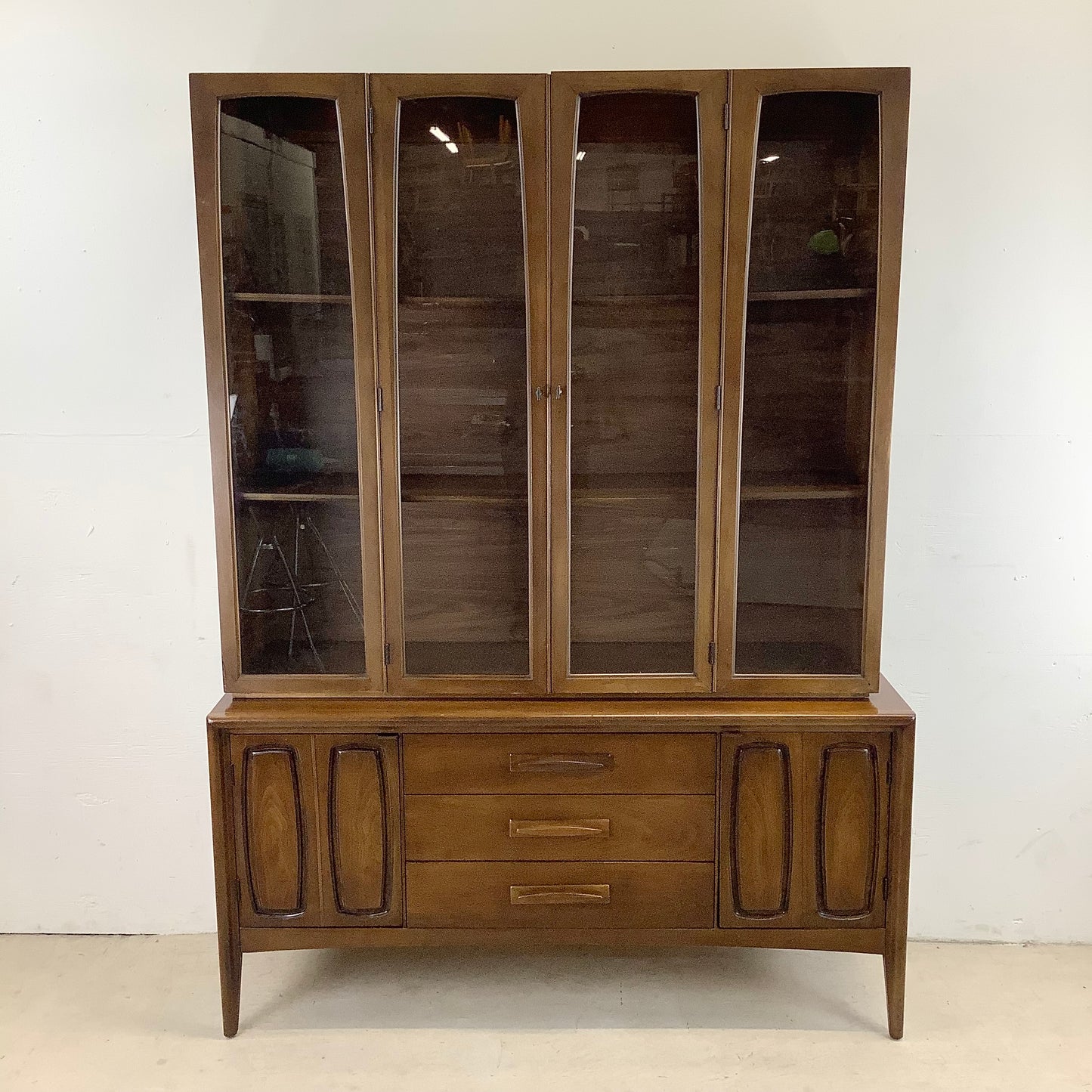 Mid-Century Walnut Sideboard With China Cabinet by Broyhill