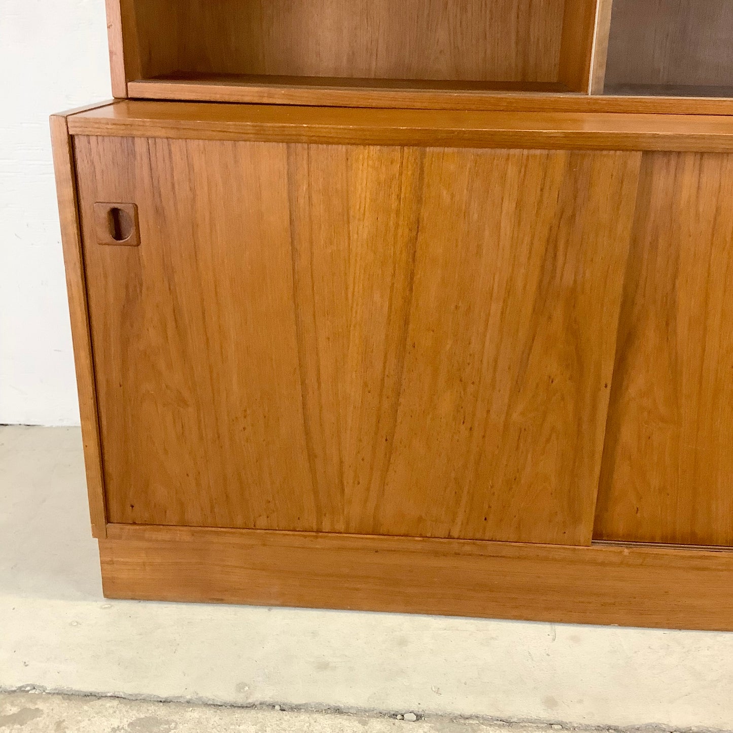 Vintage Modern Teak Bookcase With Cabinet and Sliding Glass Doors