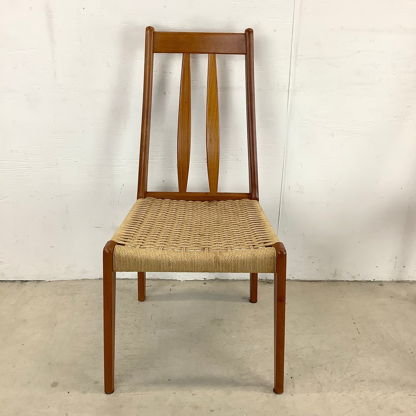 Danish Modern Teak Rope Seat Dining Chairs- Pair