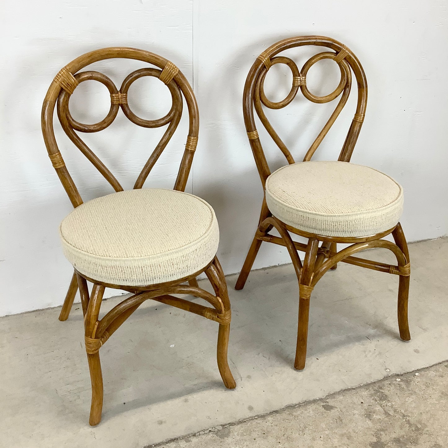 Pair Vintage Bamboo Style Dining Chairs