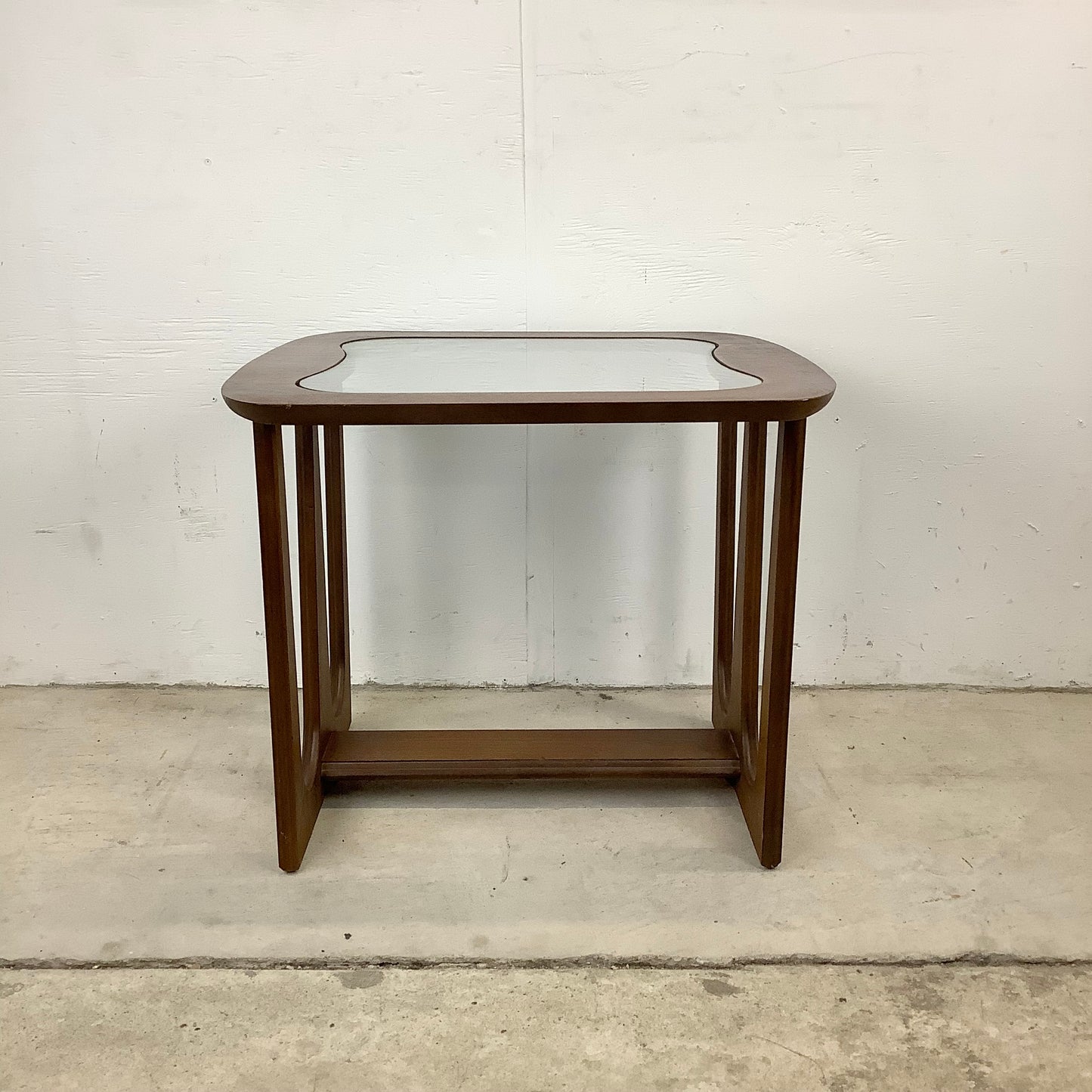 Vintage Modern Walnut Side Table With Glass Top