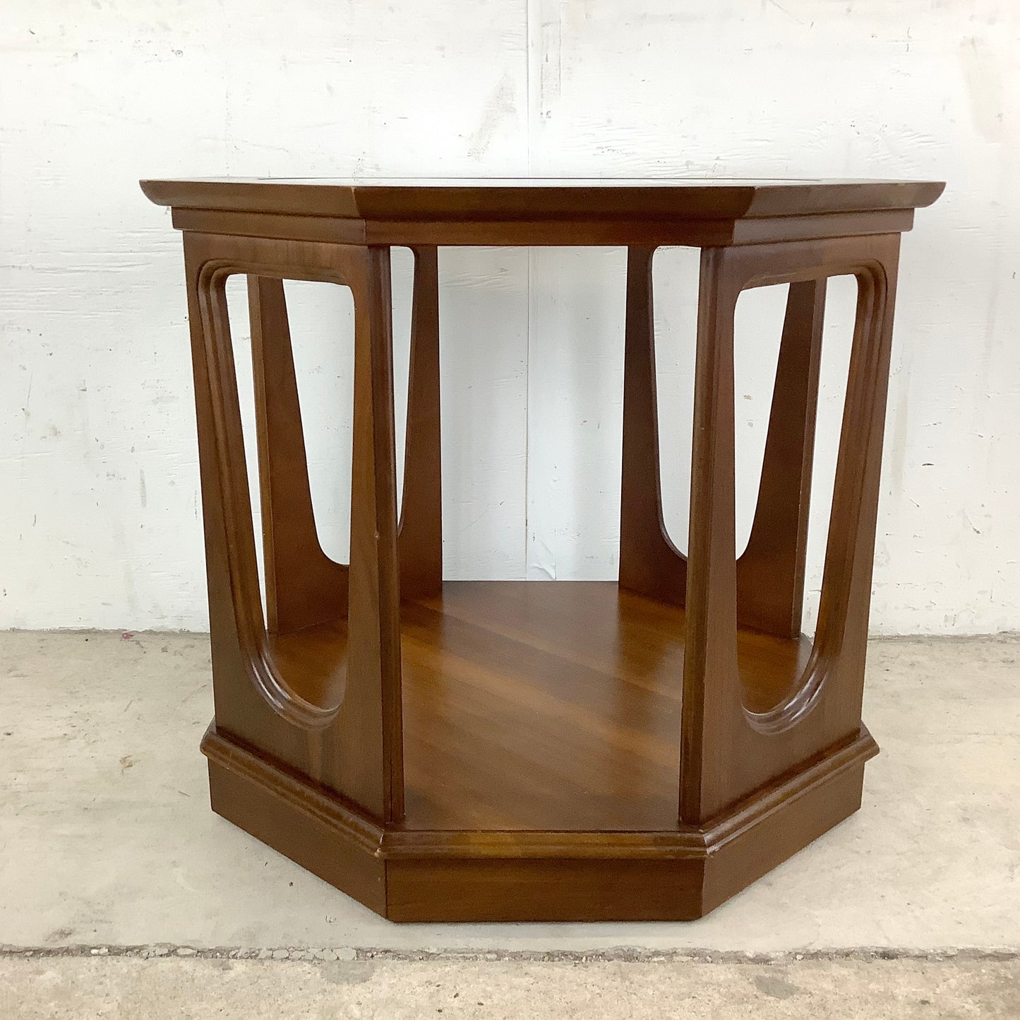 Mid-Century Walnut Side Table With Glass Top