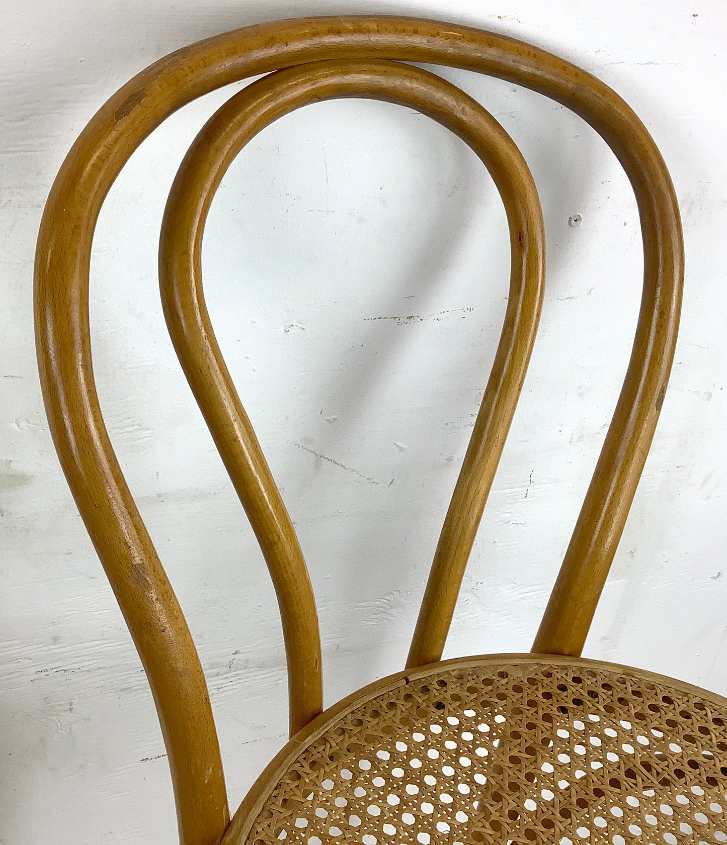 Pair Vintage Modern Cane Seat Barstools