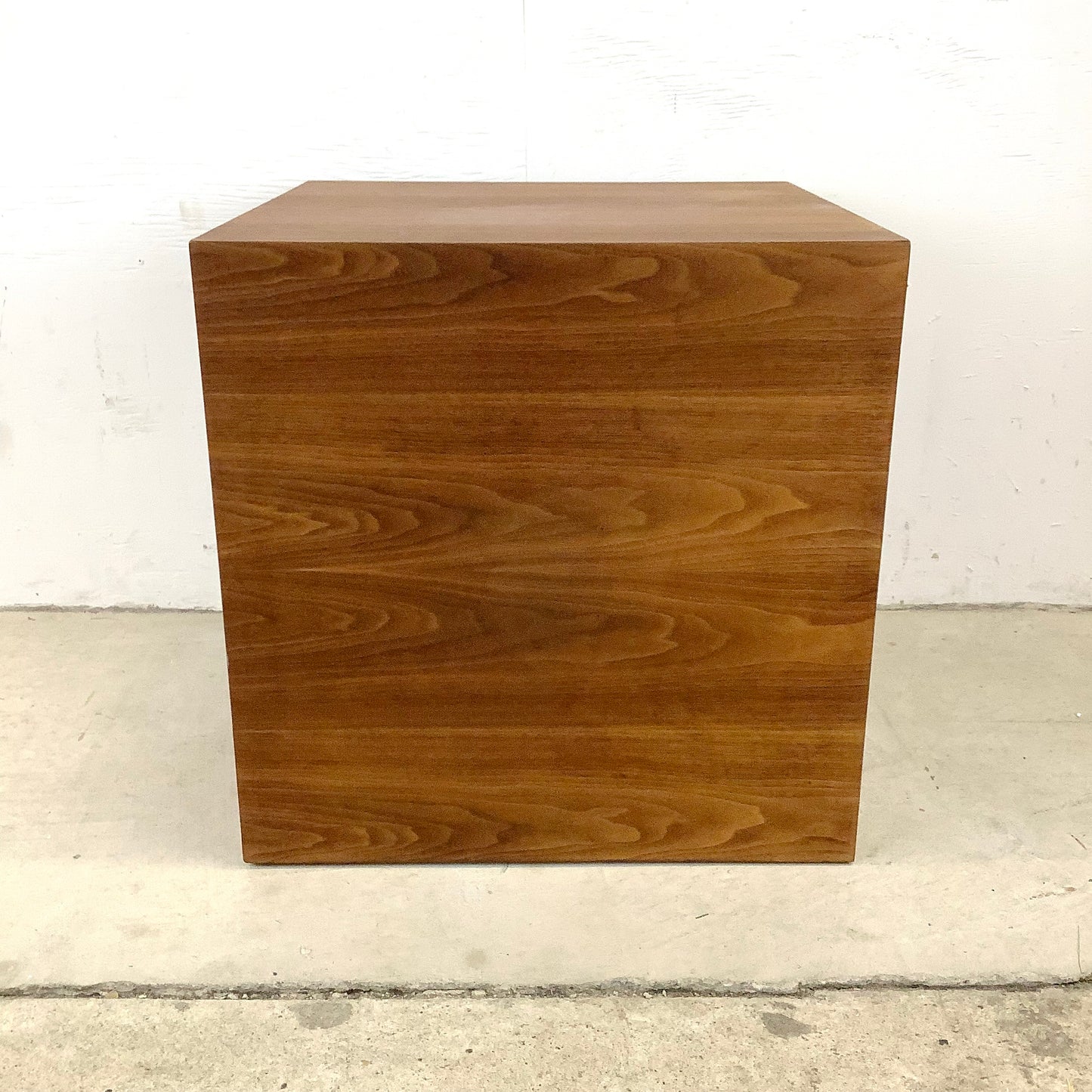 Mid-Century Walnut Finish Cube End Table