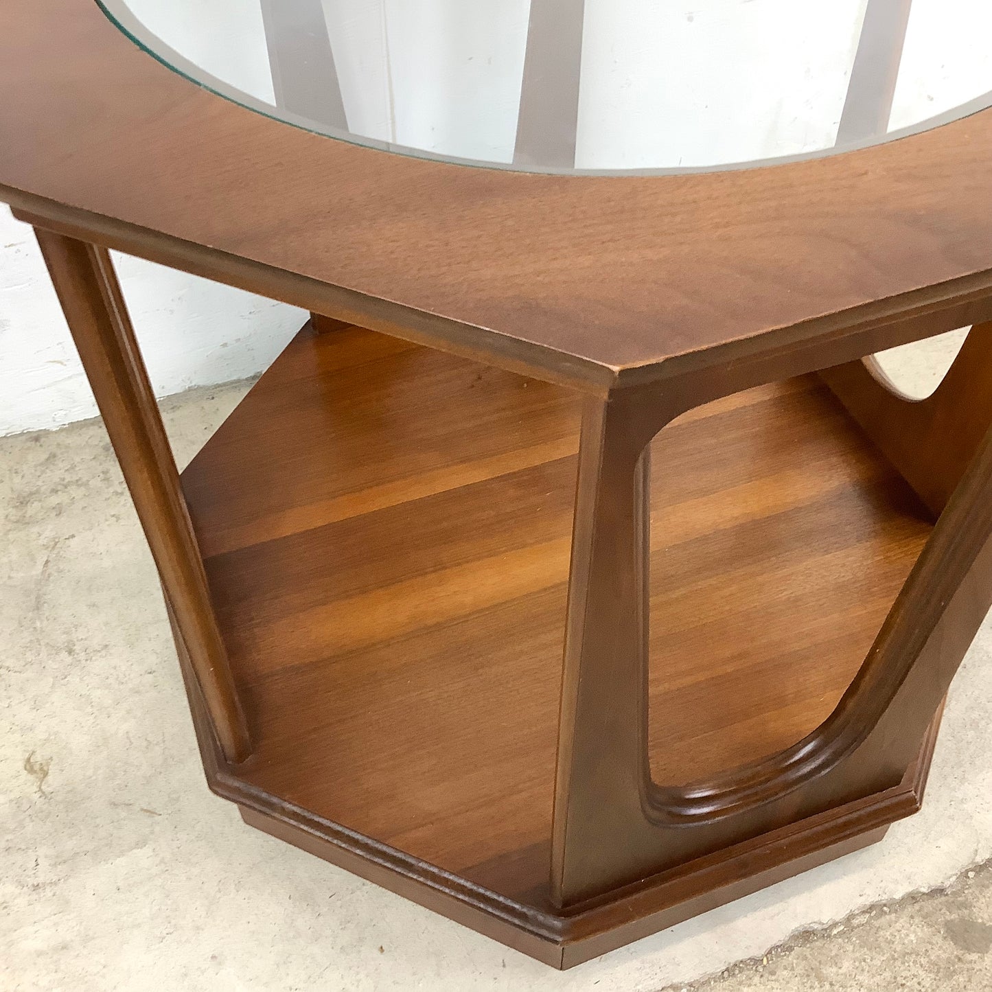 Mid-Century Walnut Side Table With Glass Top