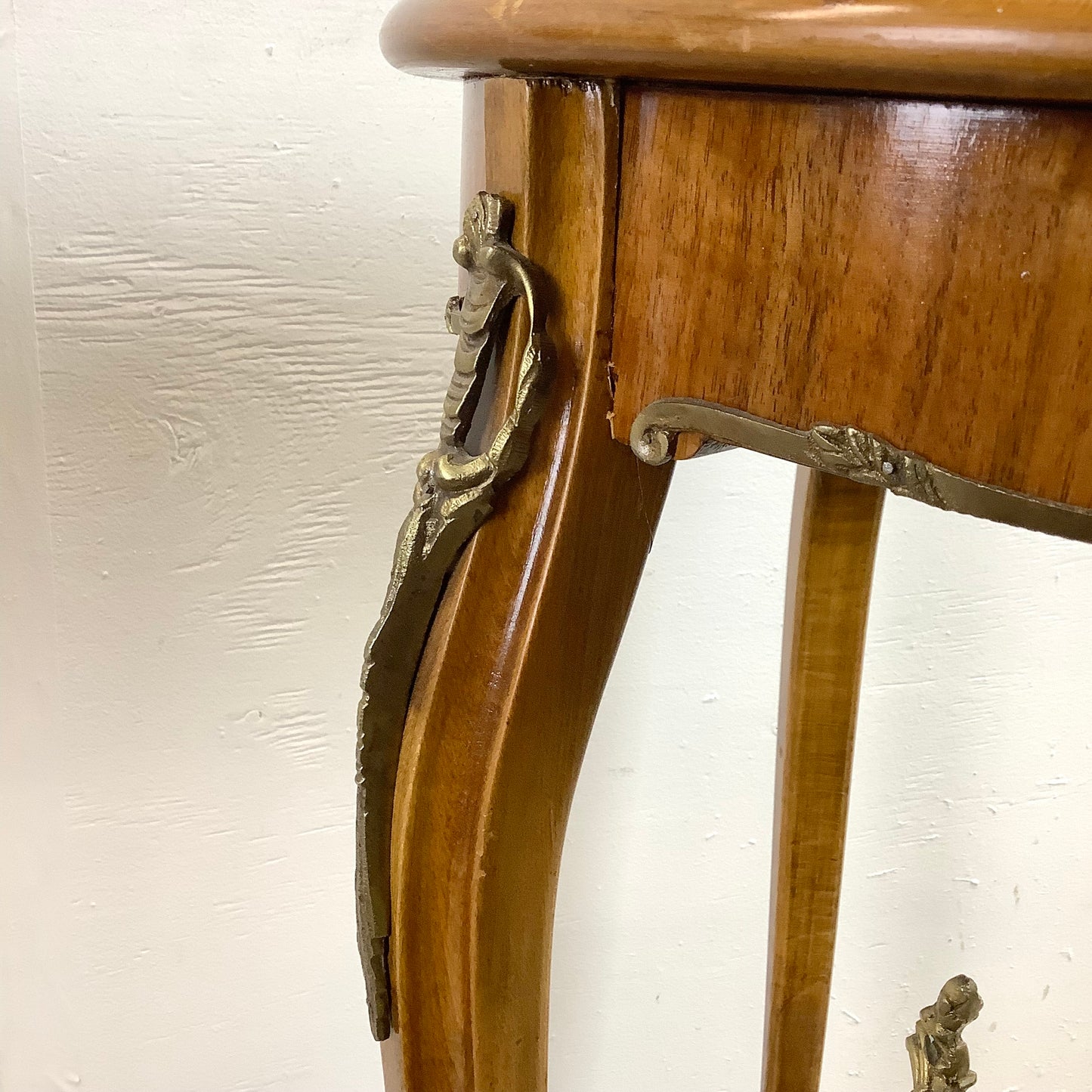 Pair of Vintage Louis XV Style Stone Top Side Tables with Ornate Detail