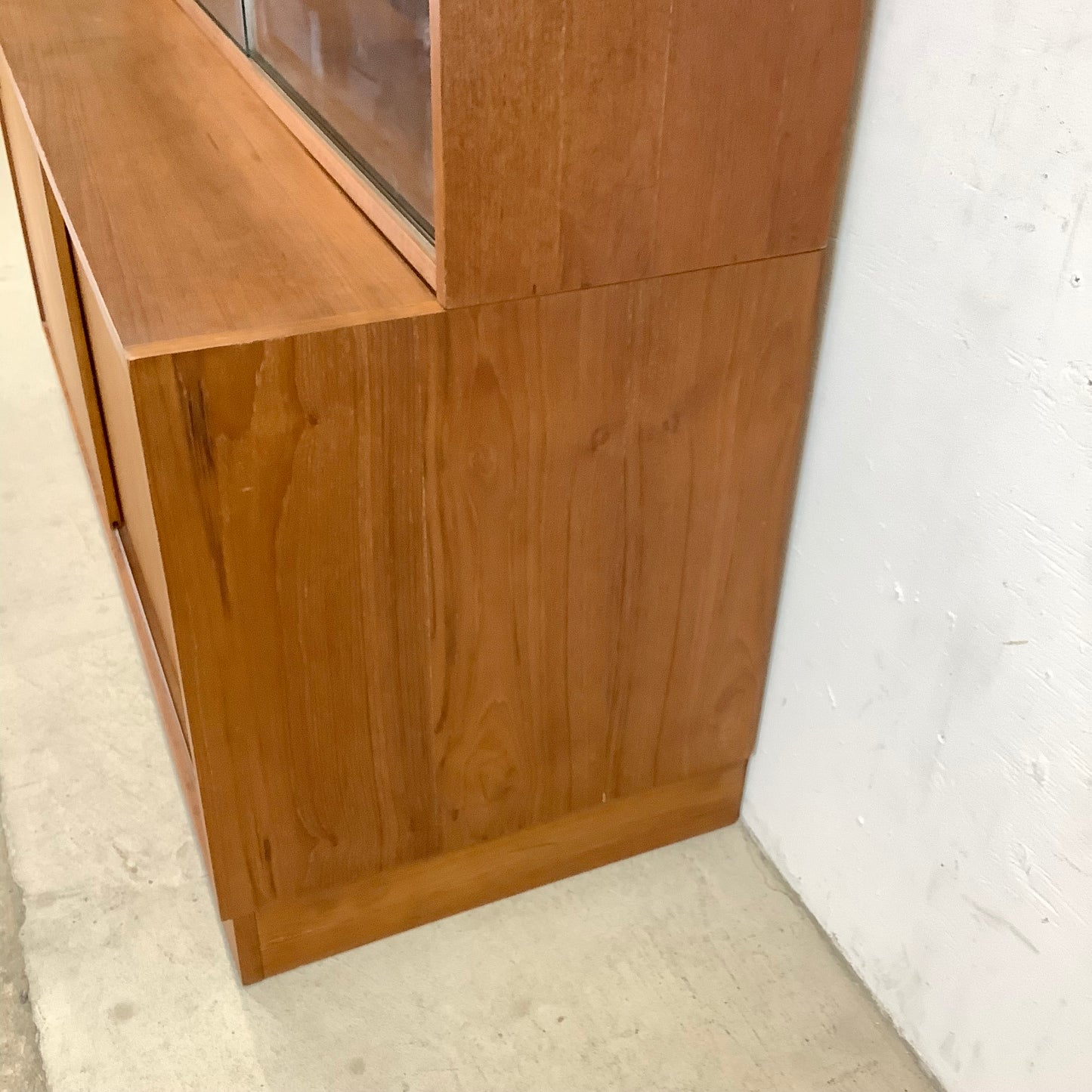 Vintage Modern Teak Bookcase With Cabinet and Sliding Glass Doors