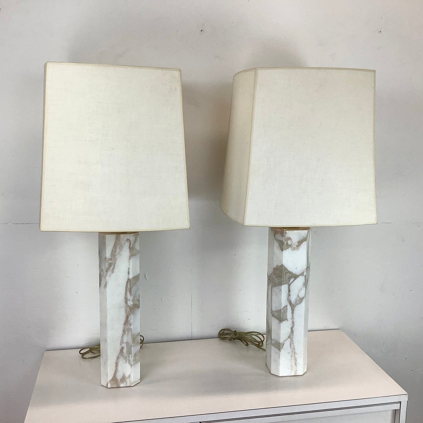 Pair Mid-Century Marble Table Lamps