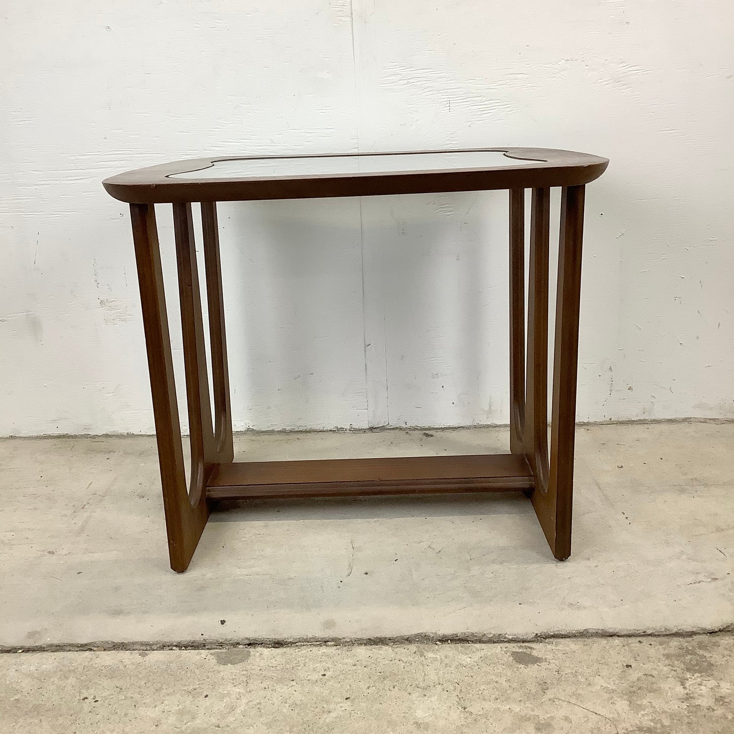 Vintage Modern Walnut Side Table With Glass Top