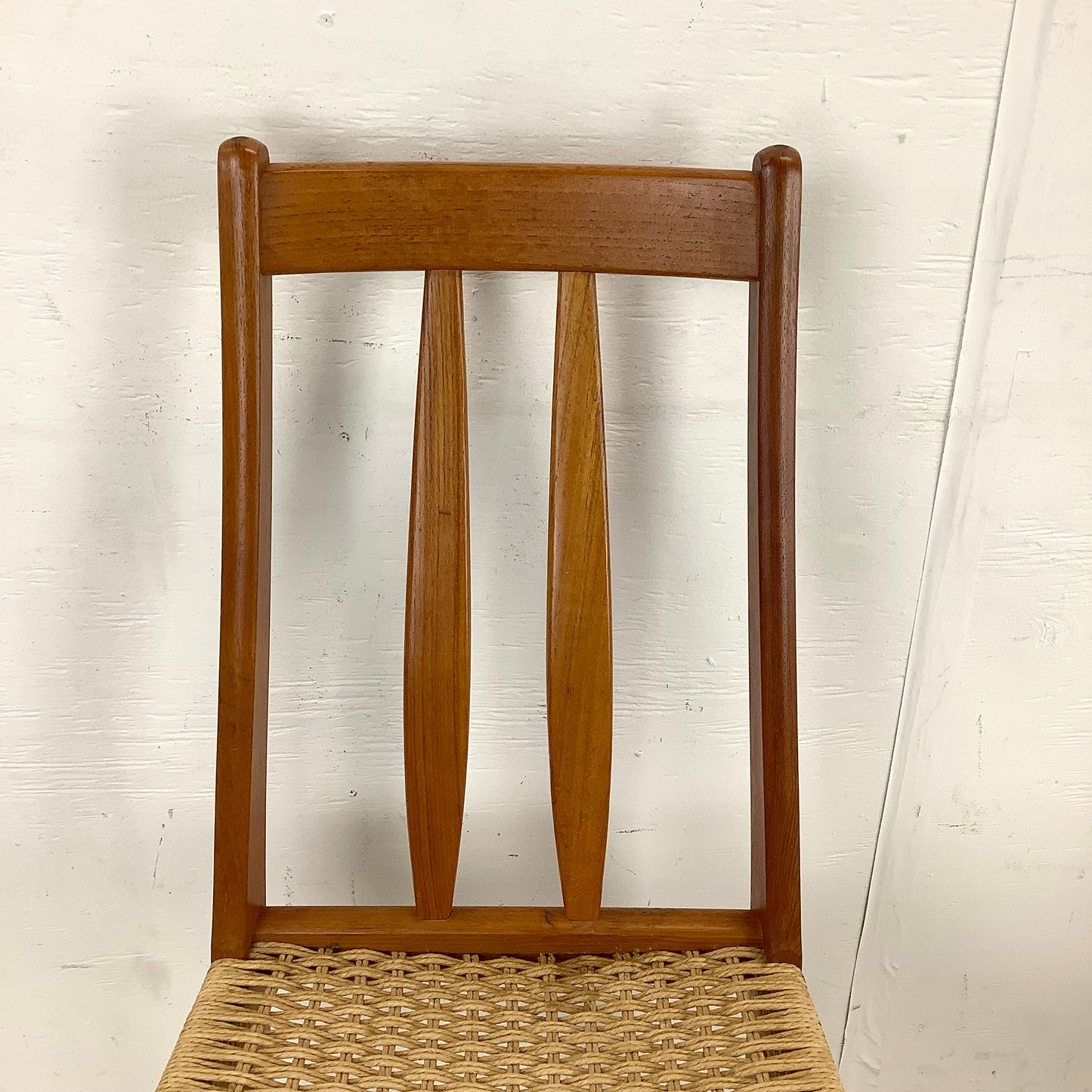 Danish Modern Teak Rope Seat Dining Chairs- Pair