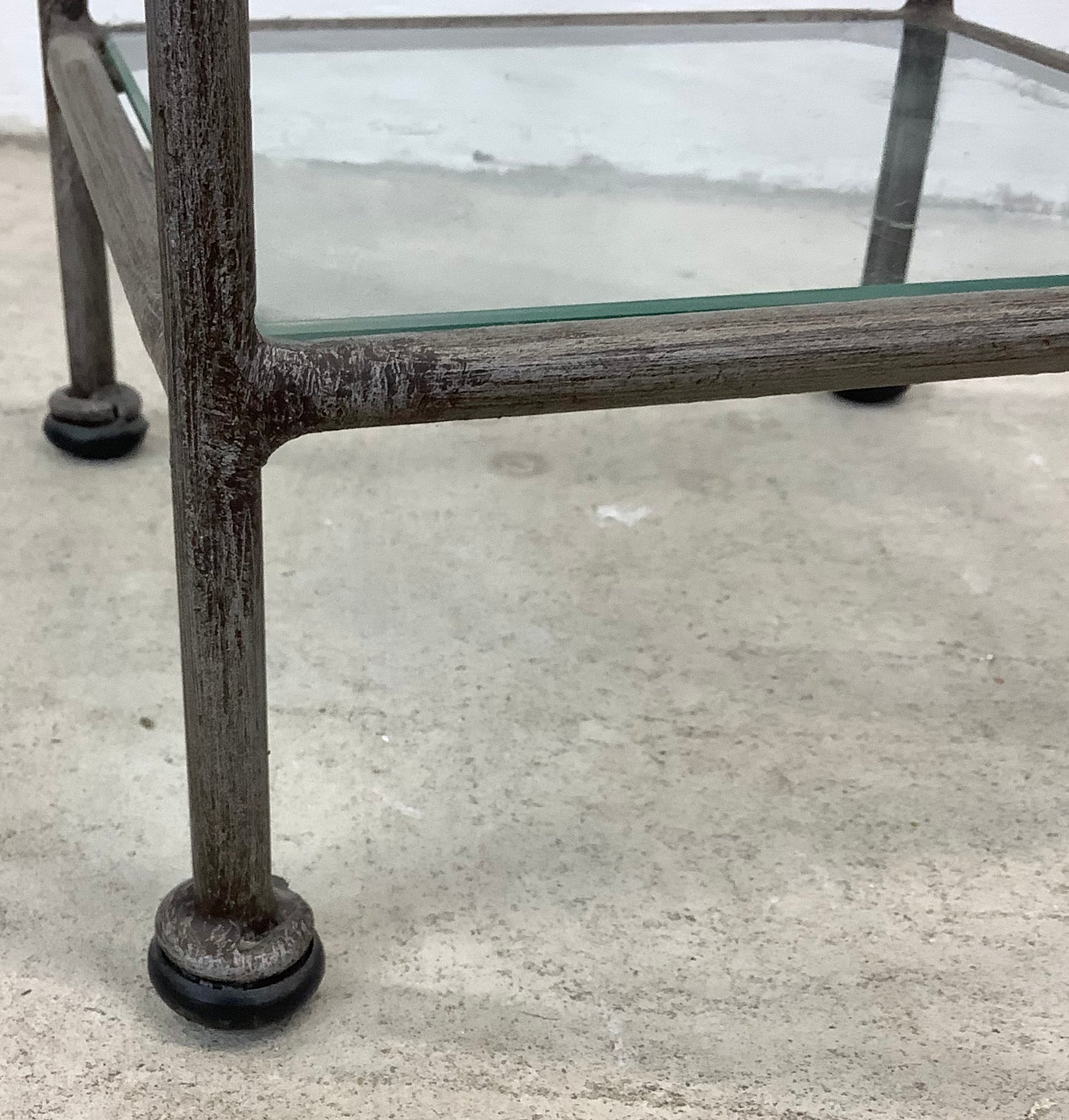 Pair Iron & Glass Modern Pedestal Side Tables-