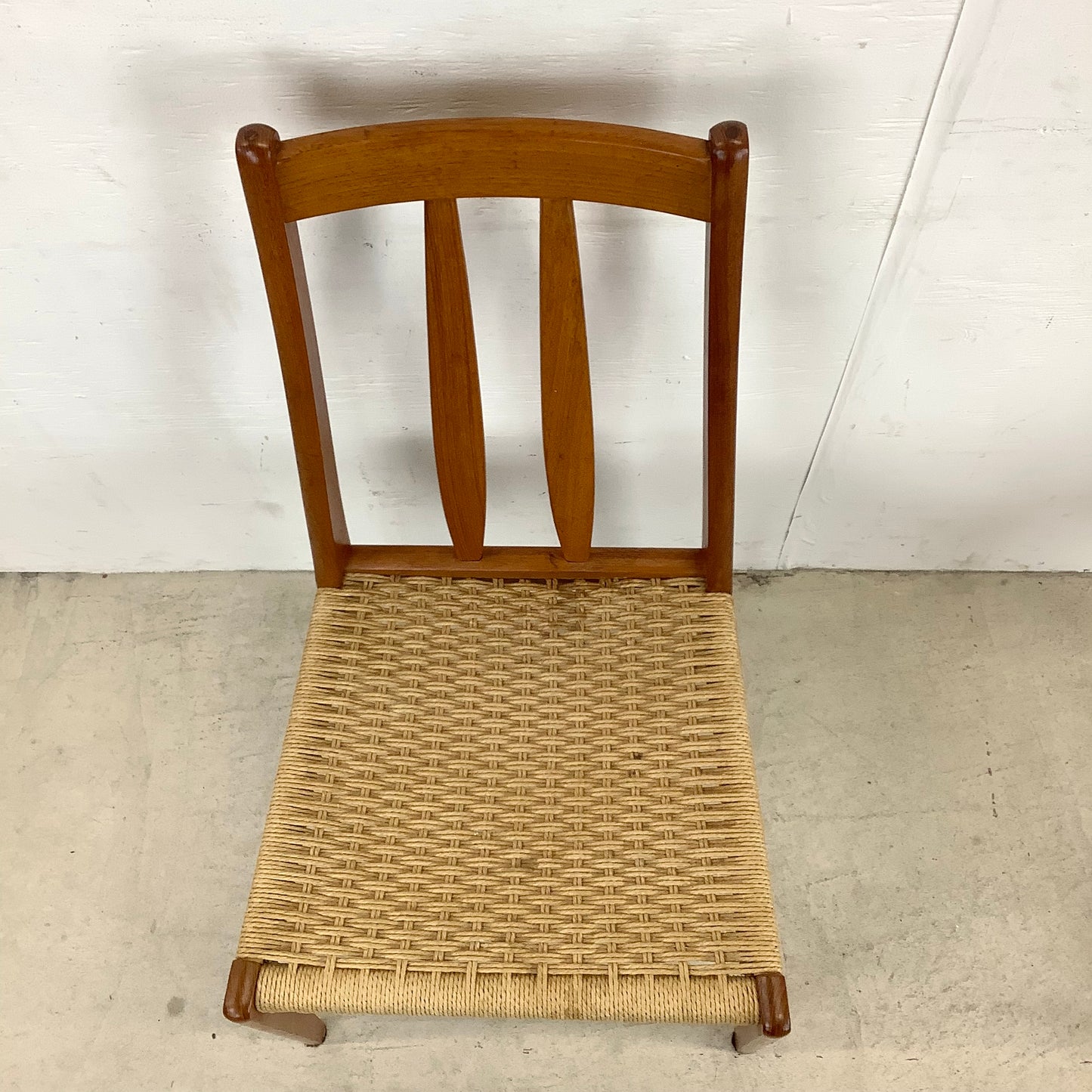 Danish Modern Teak Rope Seat Dining Chairs- Pair