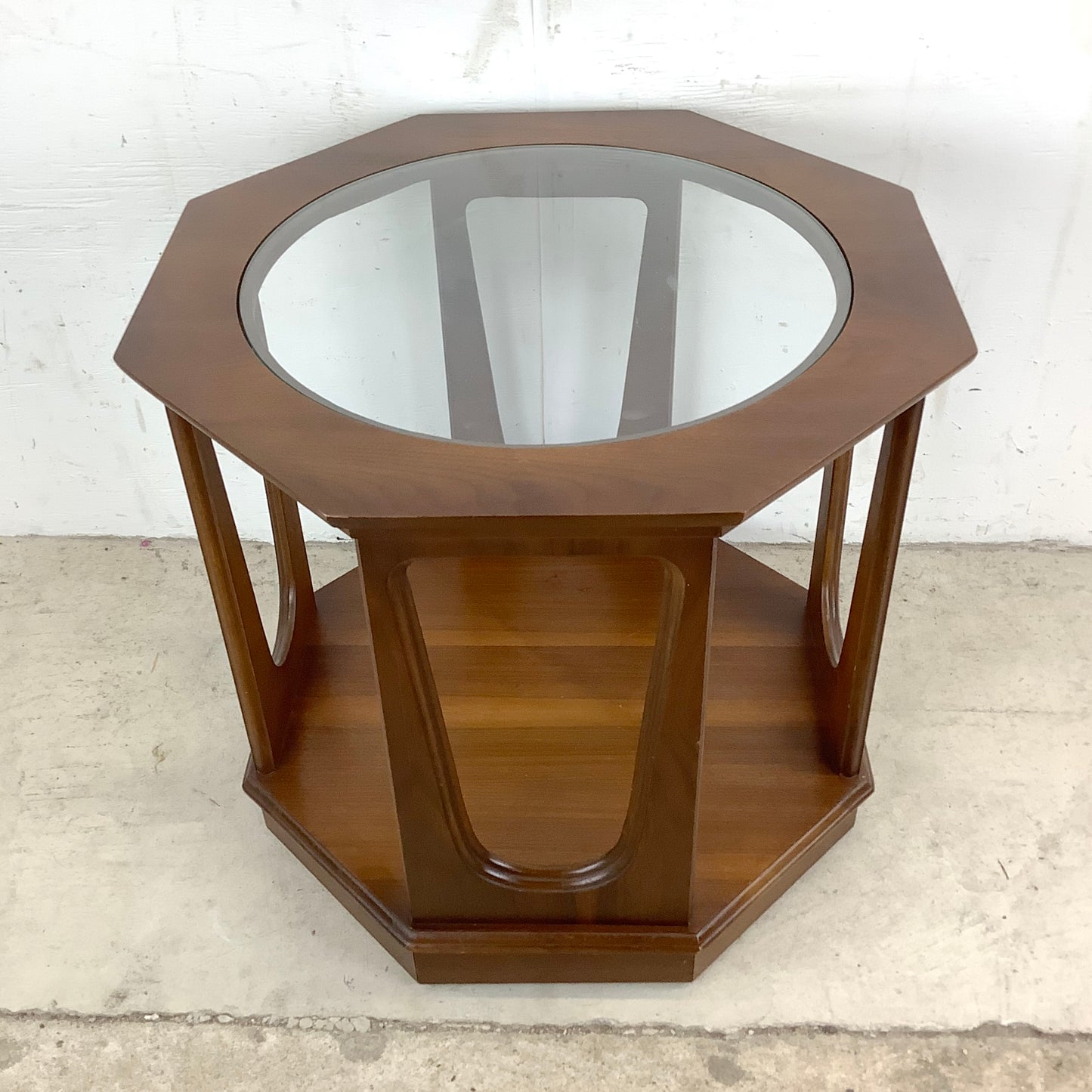 Mid-Century Walnut Side Table With Glass Top