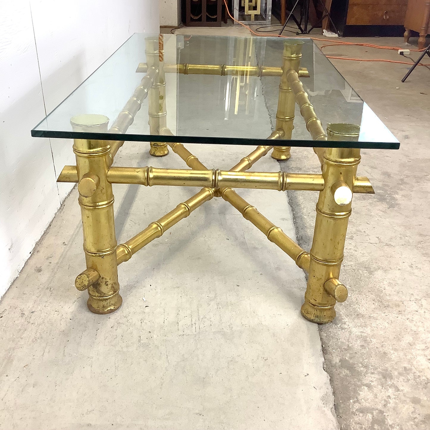 Vintage Modern Faux Bamboo And Glass Top Coffee Table