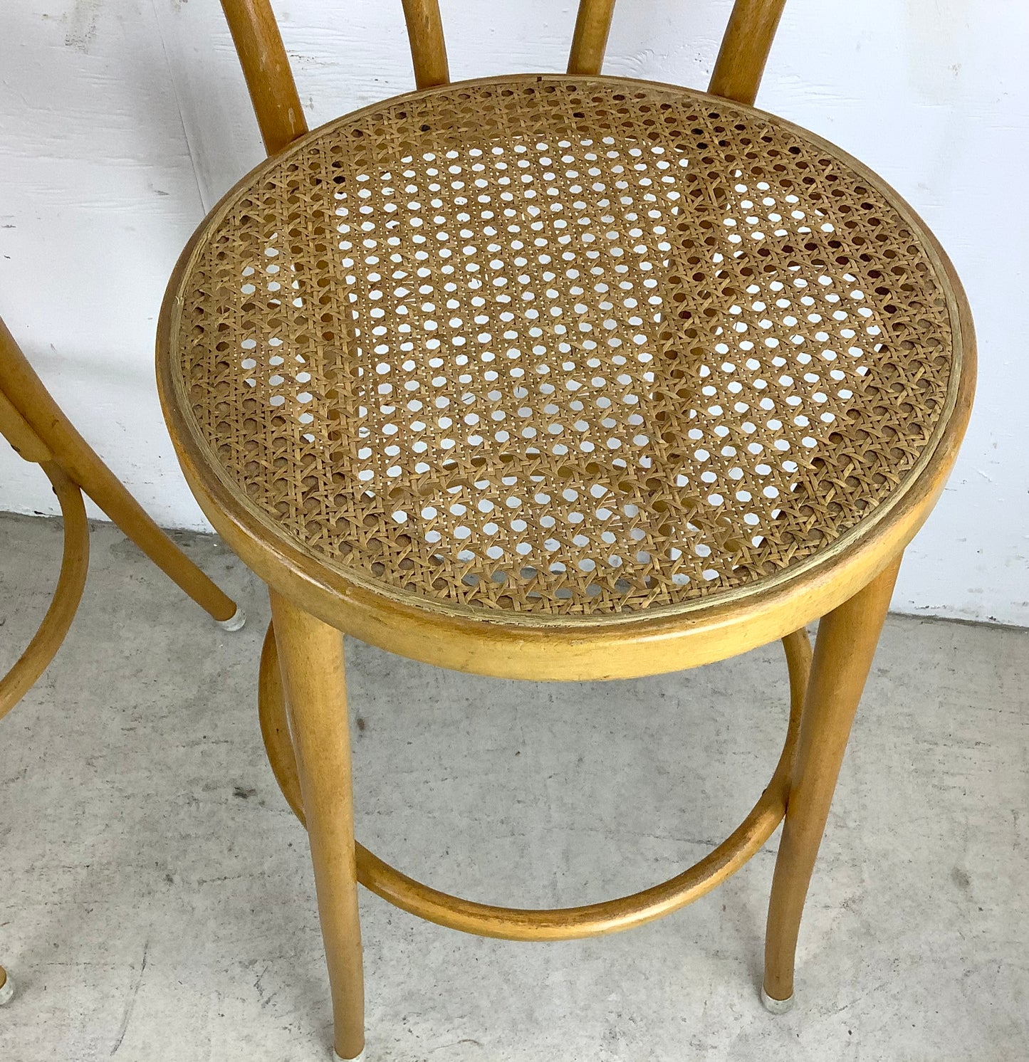 Pair Vintage Modern Cane Seat Barstools