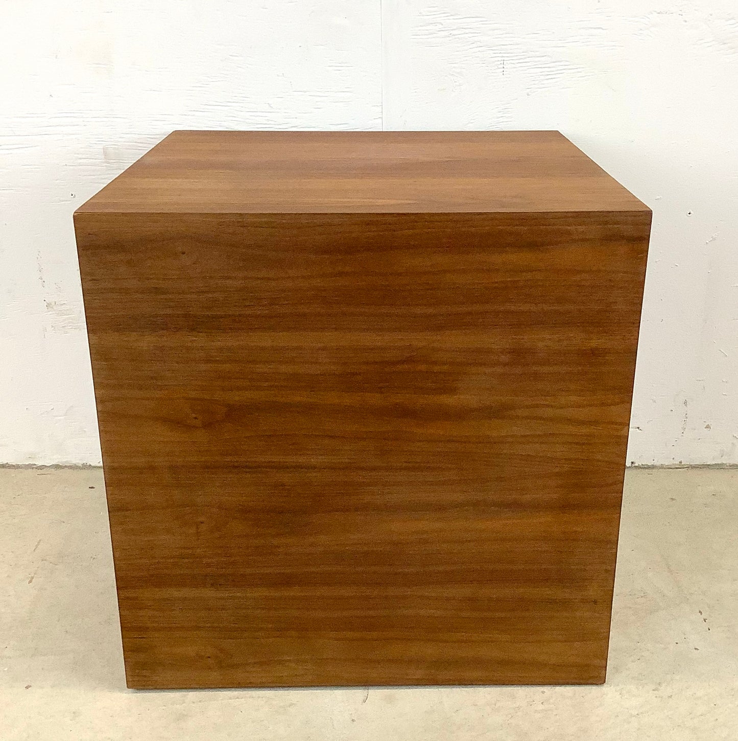 Mid-Century Walnut Finish Cube End Table