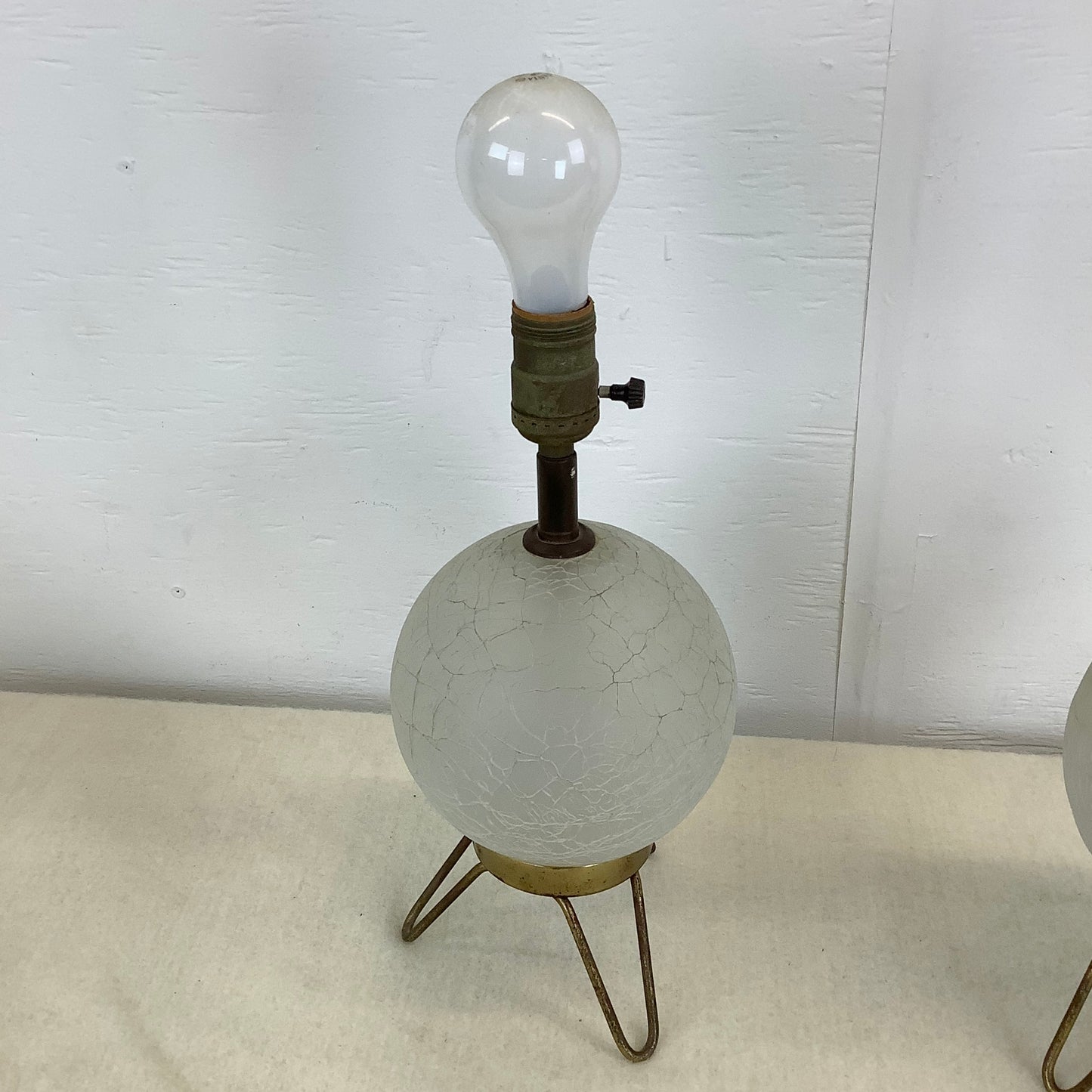 Pair Mid-Century Glass and Brass Table Lamps