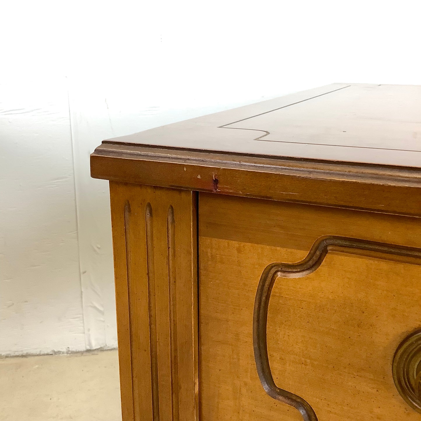 Pair Vintage End Tables With Decorative Drawer Fronts