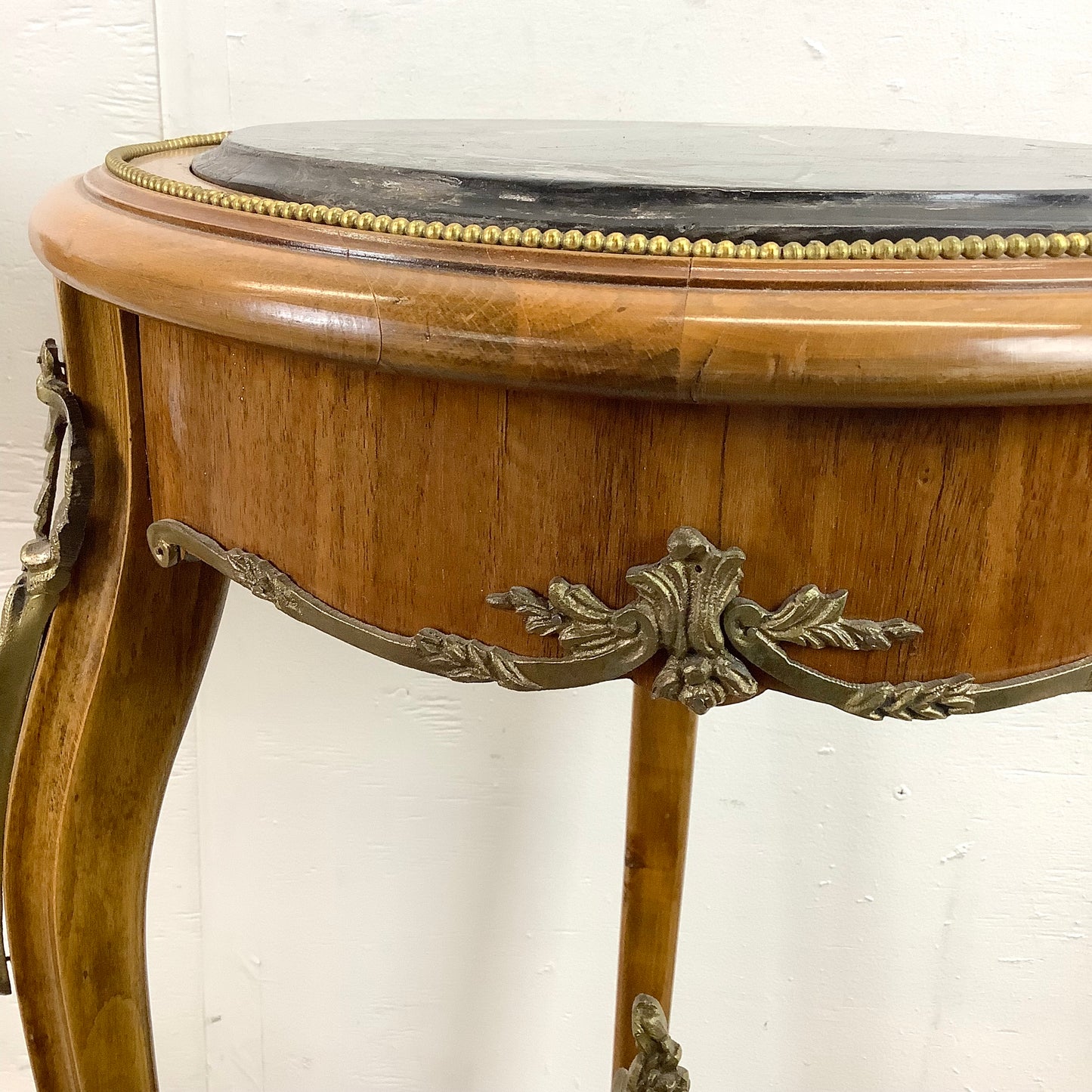 Pair of Vintage Louis XV Style Stone Top Side Tables with Ornate Detail