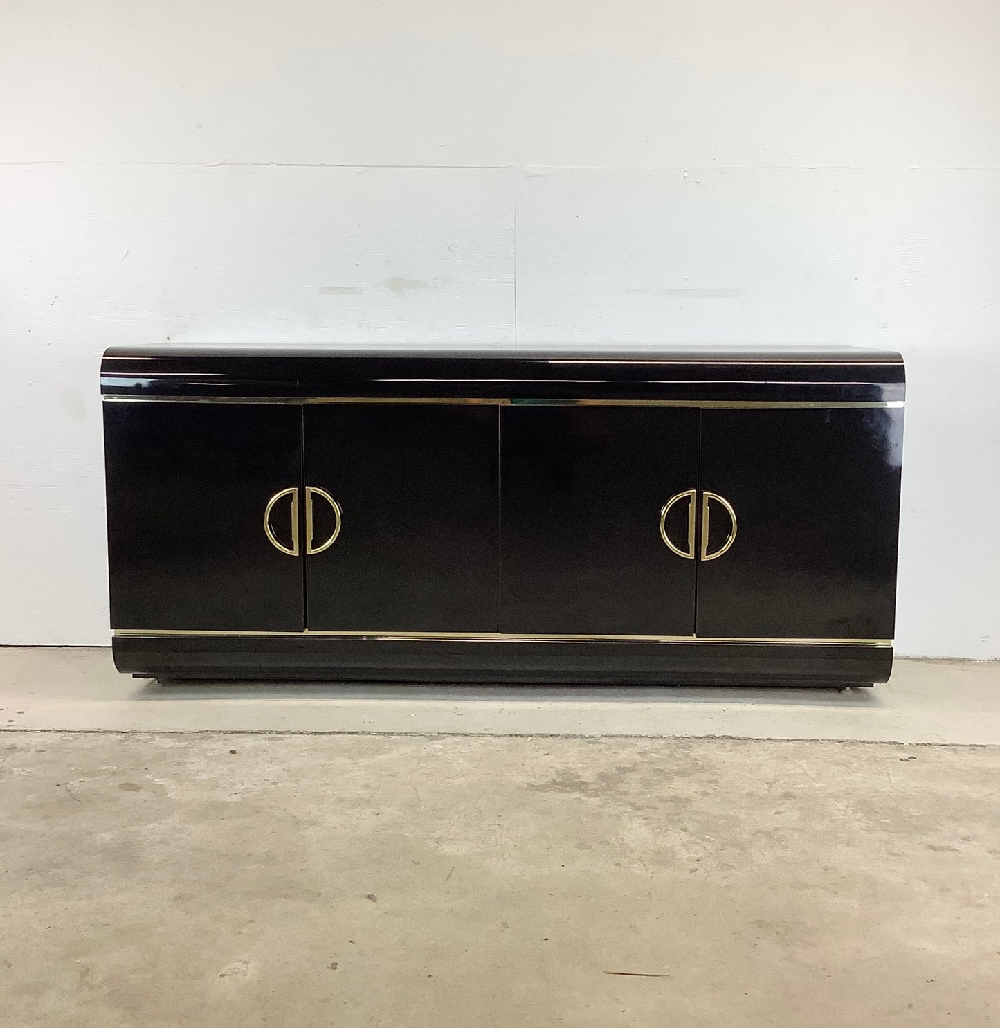 Vintage Modern Black Lacquer Credenza