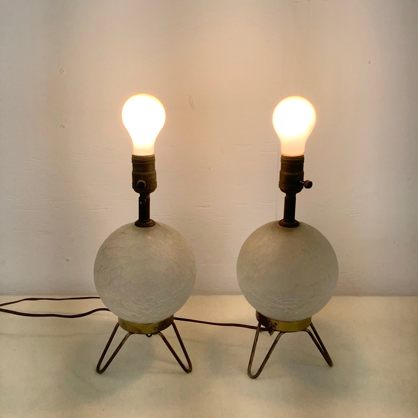 Pair Mid-Century Glass and Brass Table Lamps