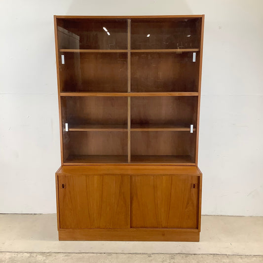 Vintage Modern Teak Bookcase With Cabinet and Sliding Glass Doors