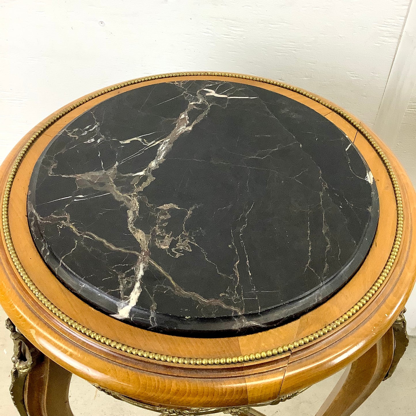 Pair of Vintage Louis XV Style Stone Top Side Tables with Ornate Detail