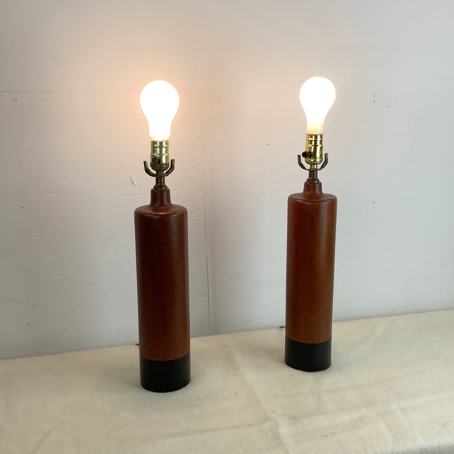 Pair Mid-Century Teak Table Lamps by ESA
