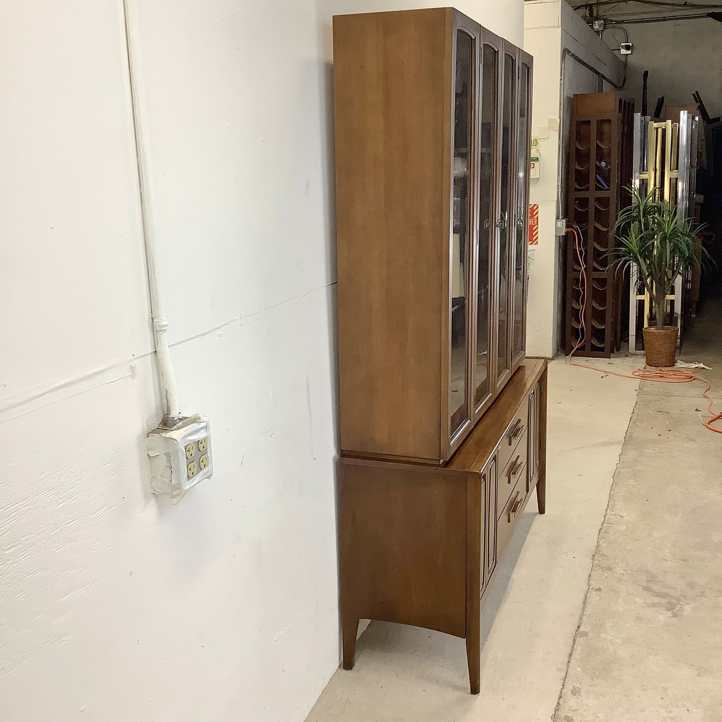 Mid-Century Walnut Sideboard With China Cabinet by Broyhill