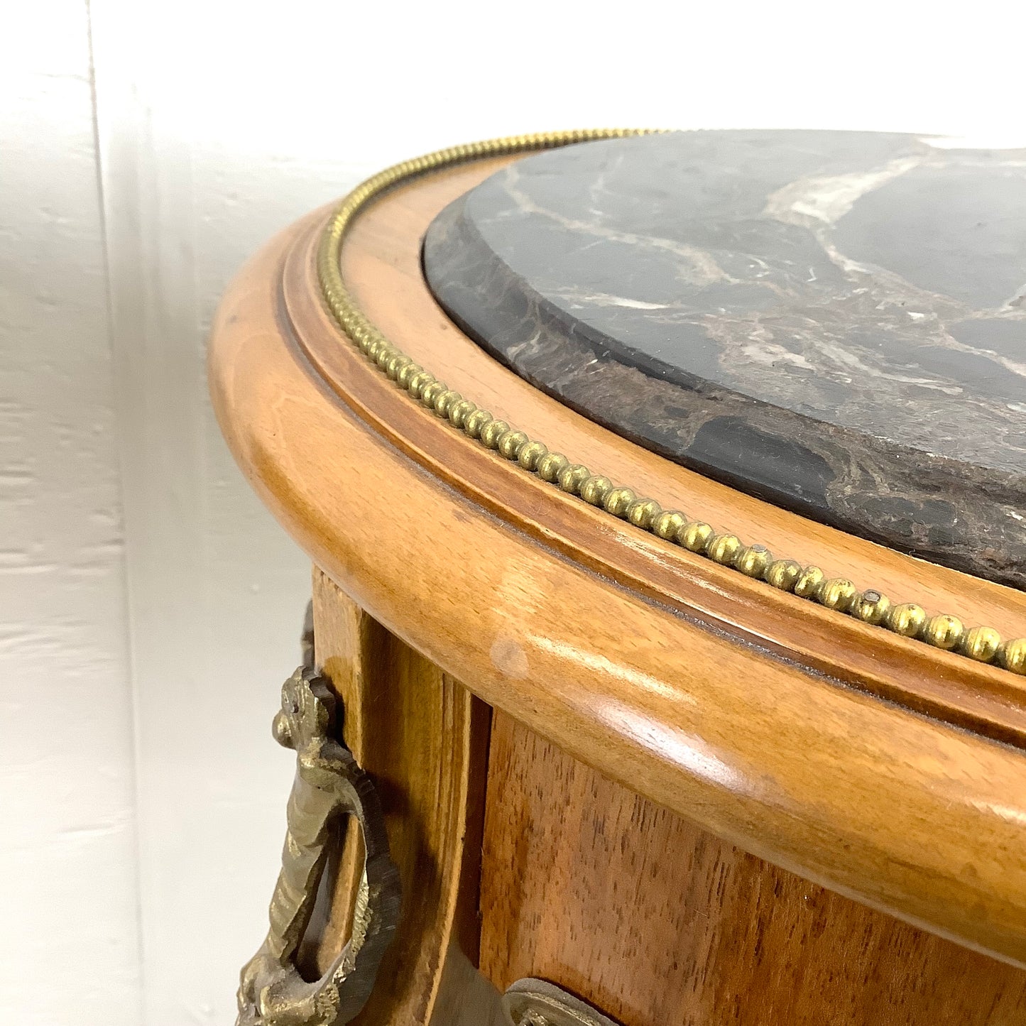 Pair of Vintage Louis XV Style Stone Top Side Tables with Ornate Detail