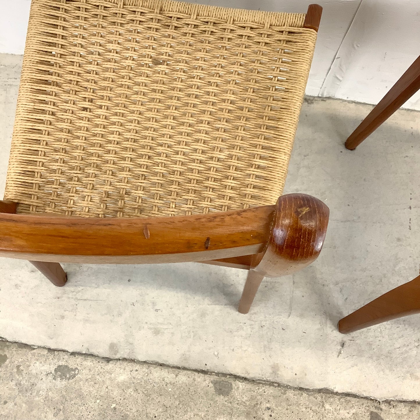 Danish Modern Teak Rope Seat Dining Chairs- Pair