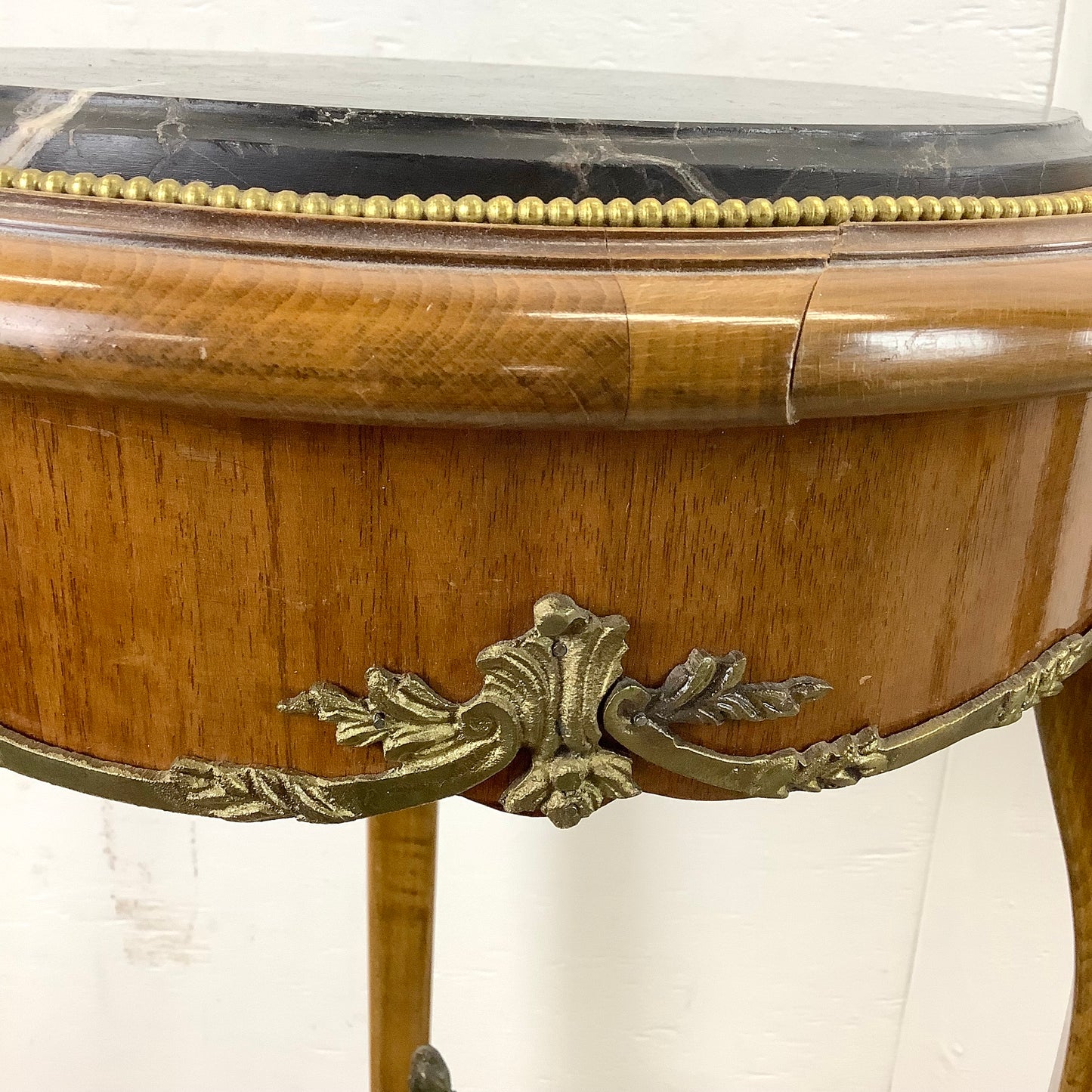 Pair of Vintage Louis XV Style Stone Top Side Tables with Ornate Detail