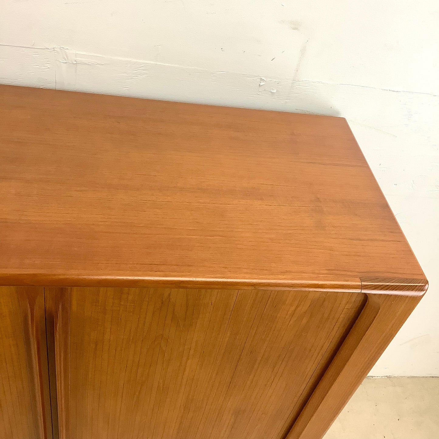 Scandinavian Modern Teak Armoire with Tambour Style Doors
