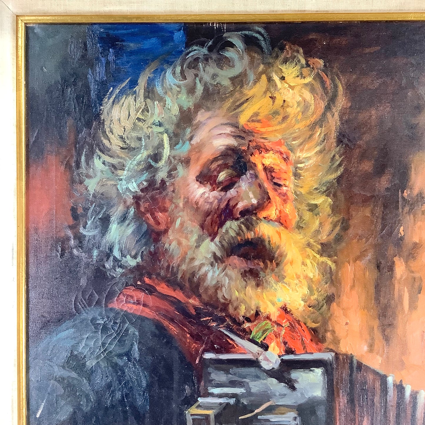 Vintage "Accordion Player" Oil on Canvas Painting Signed G. Madonini