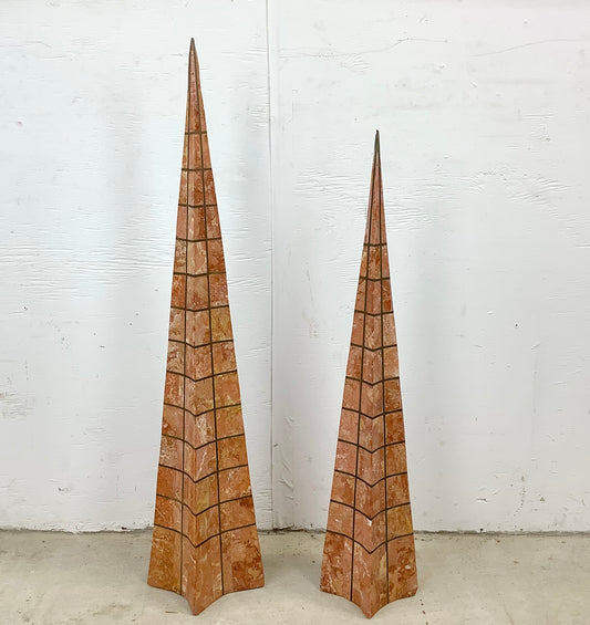 Casa Bique Blush Marble and Brass Obelisks Attr. Robert Marcius- Pair