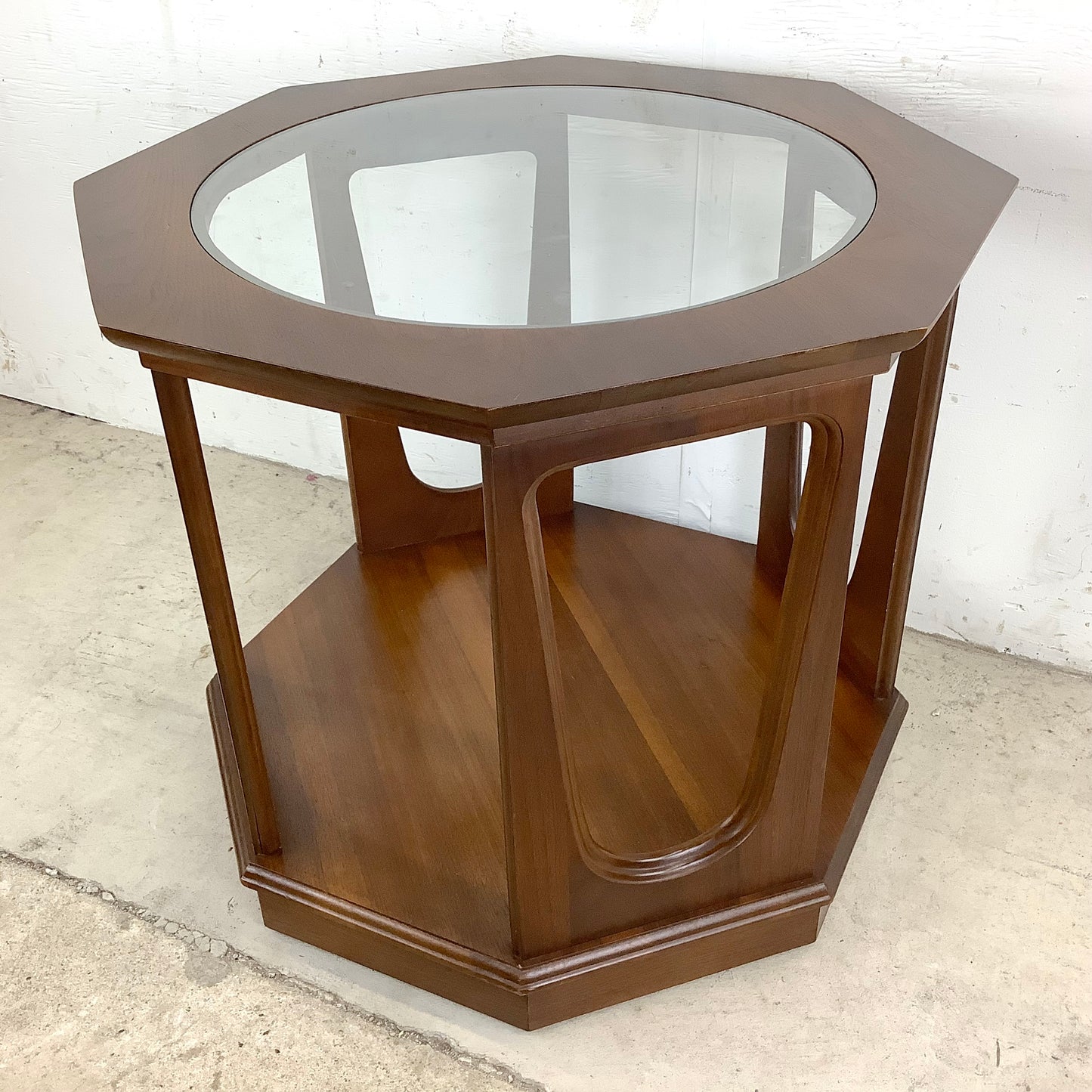 Mid-Century Walnut Side Table With Glass Top