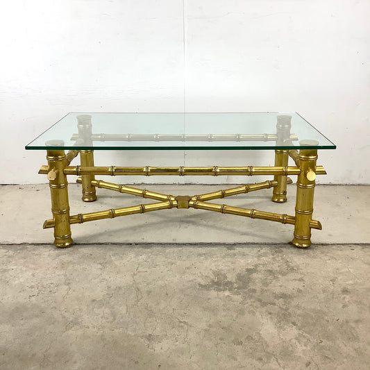 Vintage Modern Faux Bamboo And Glass Top Coffee Table