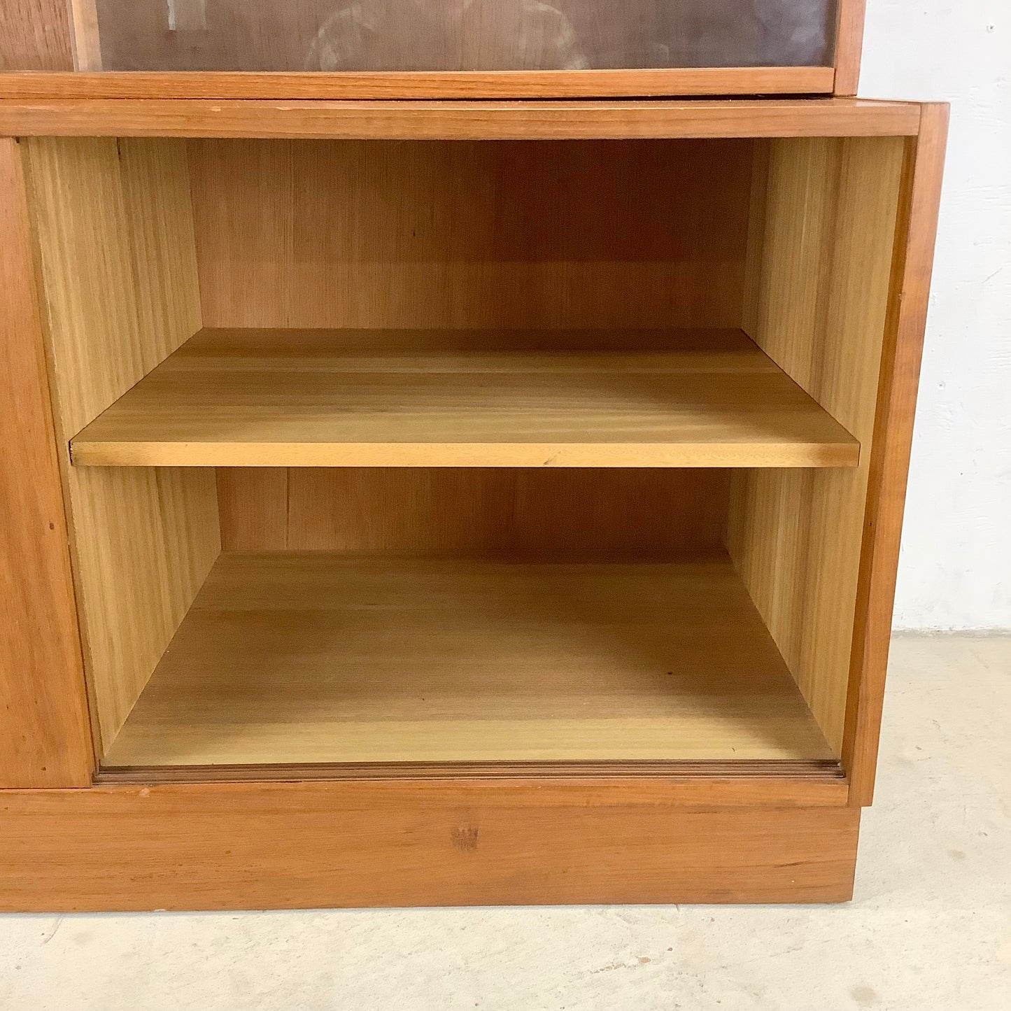 Vintage Modern Teak Bookcase With Cabinet and Sliding Glass Doors